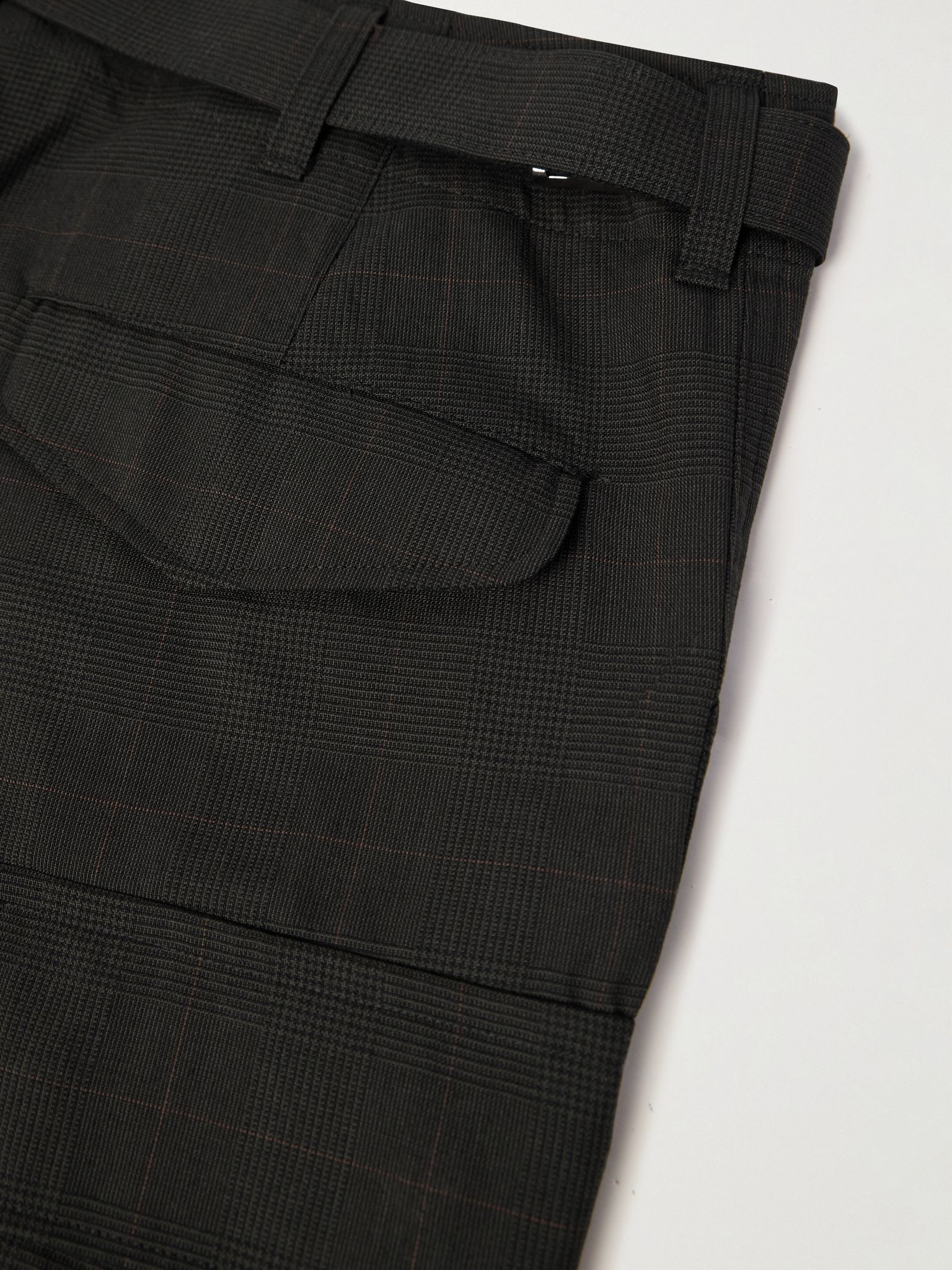 Straight-Leg Belted Prince of Wales Checked Wool Cargo Trousers Brown - 5