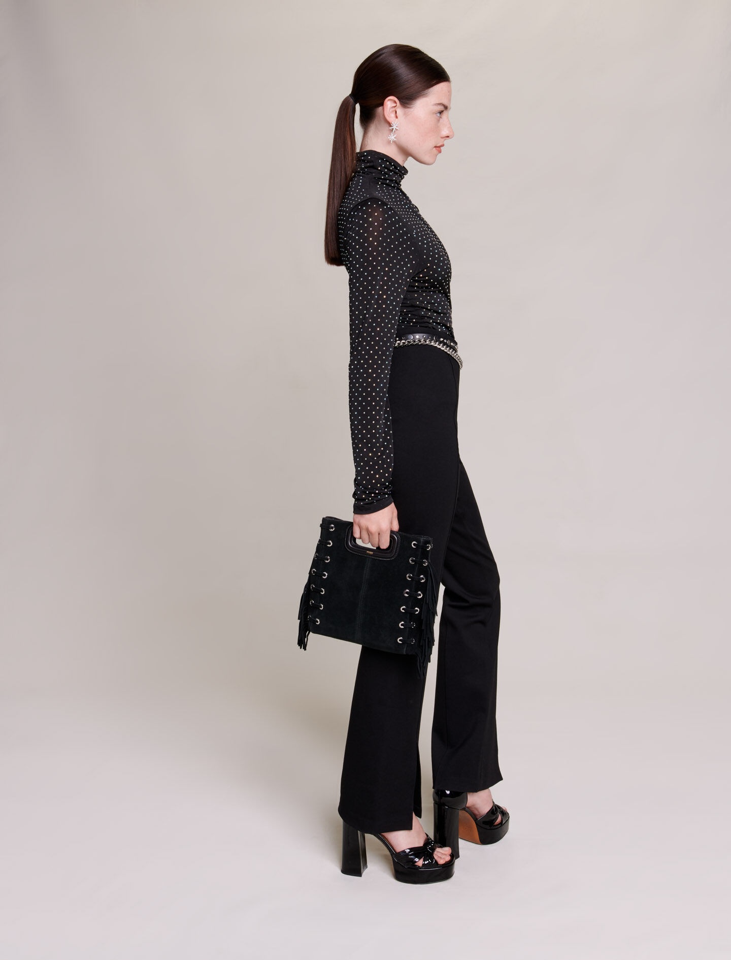 Black slim-fit trousers with slits - 4