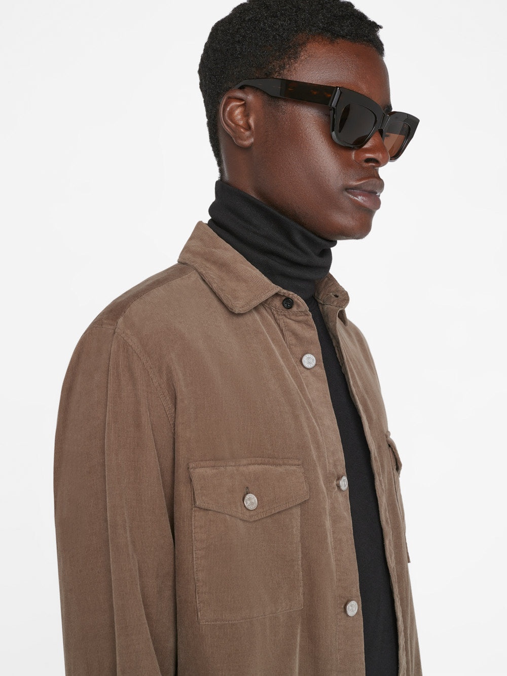 Double Pocket Micro Corduroy Shirt in Mocha - 5