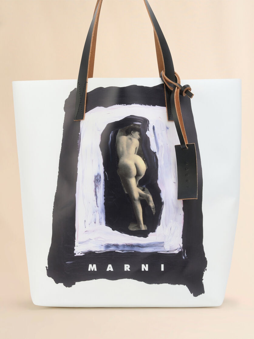 WHITE AND BLACK TRIBECA TOTE WITH NAKED FIGURE PRINT - 5