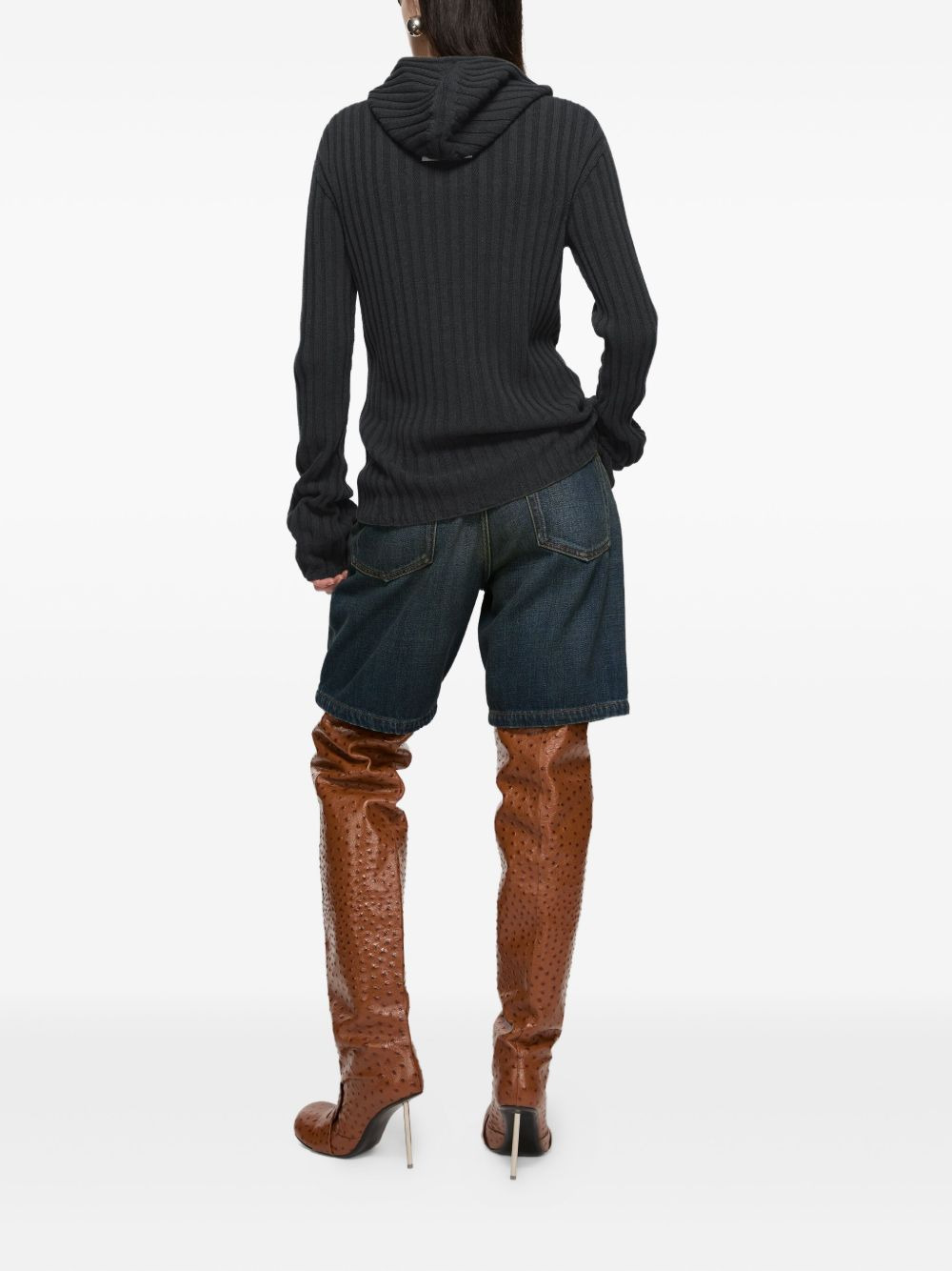 ribbed zip-up hooded cardigan - 3