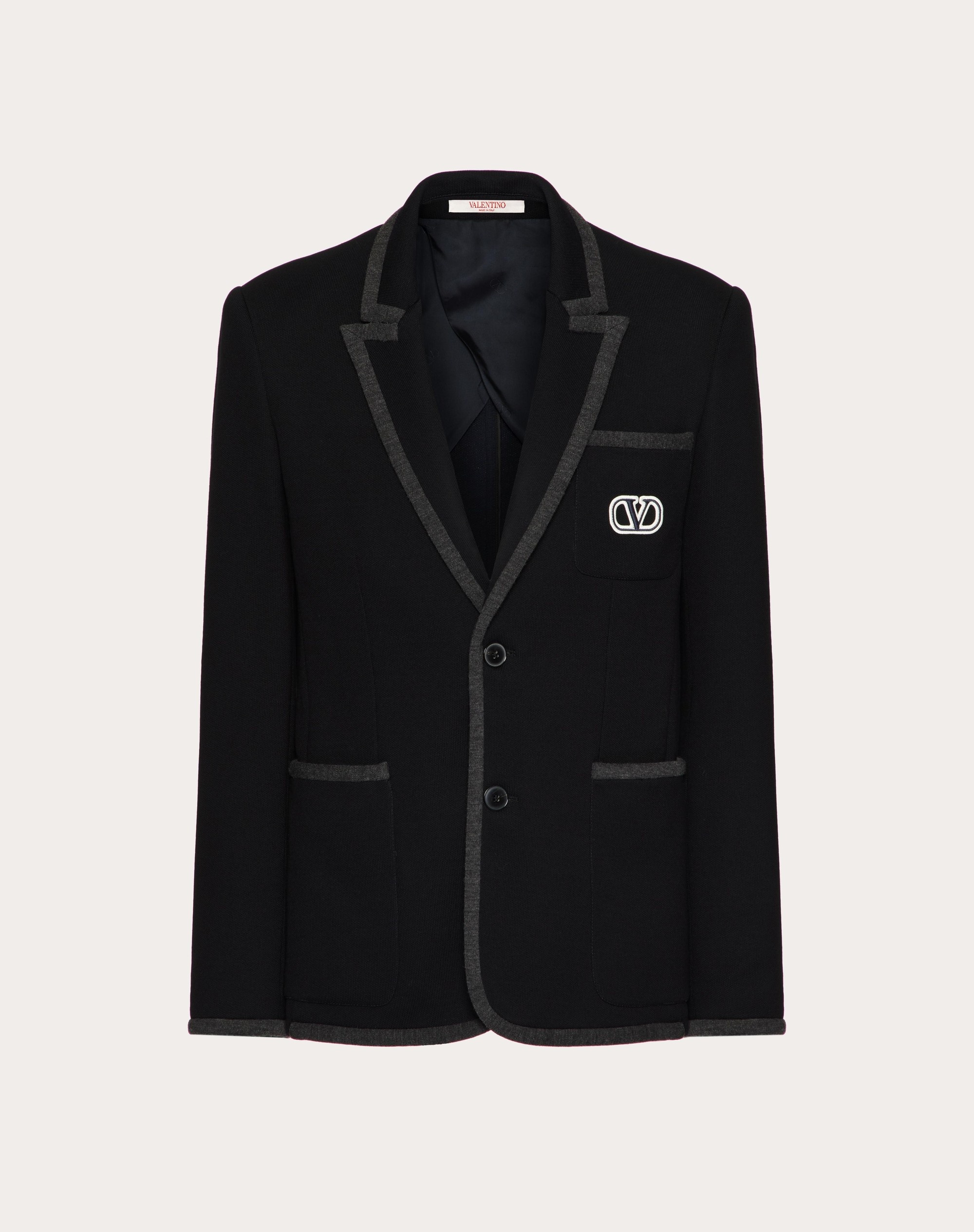 SINGLE-BREASTED COTTON JERSEY JACKET WITH VLOGO SIGNATURE PATCH - 1