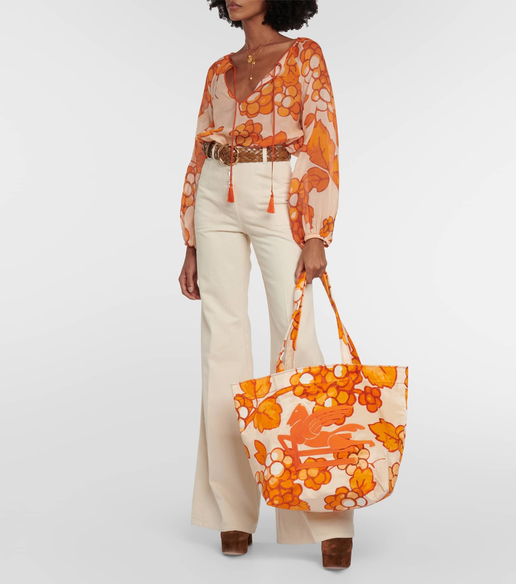 Pegaso leather-trimmed tote bag - 5