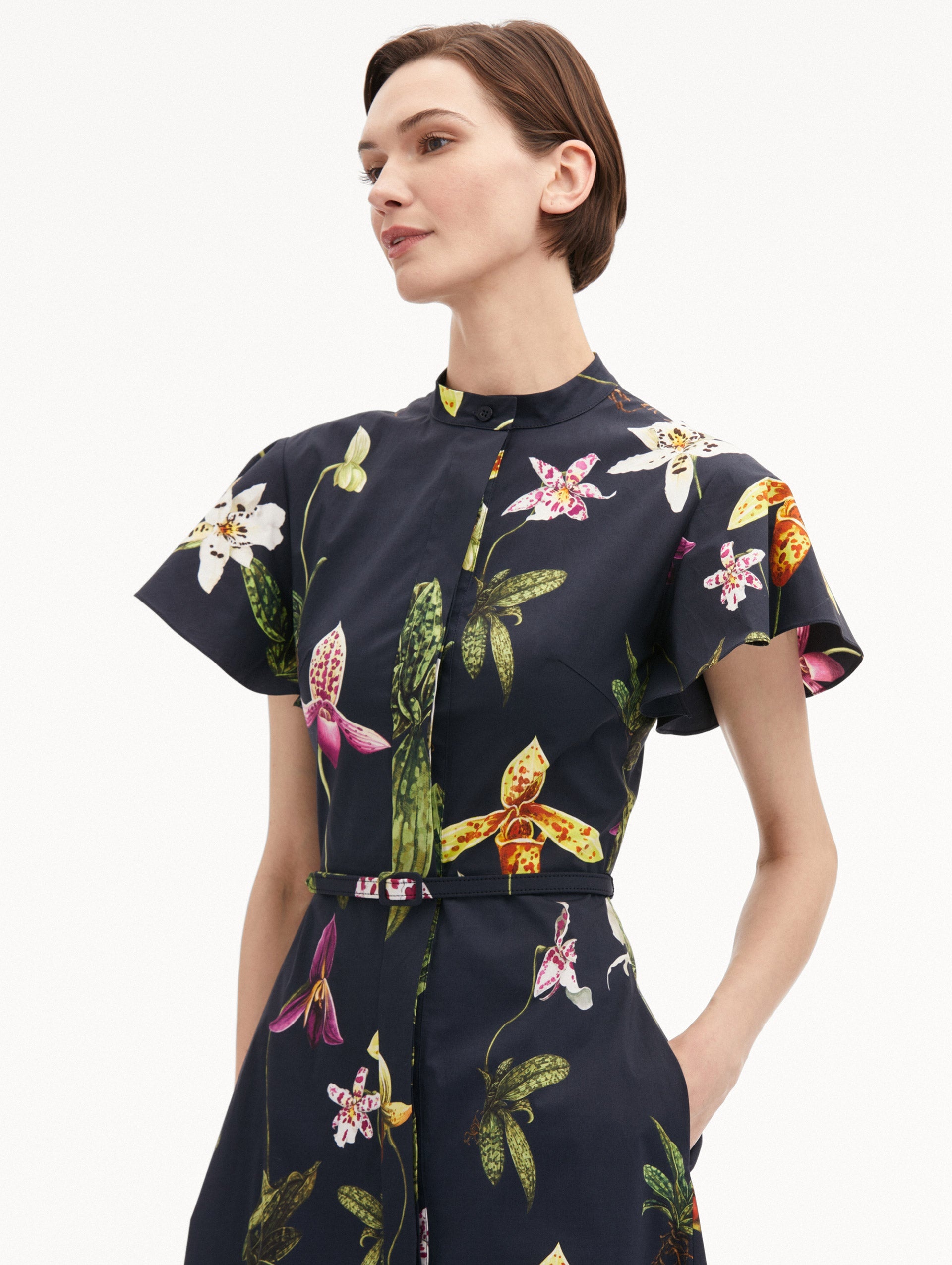 ORCHID COTTON POPLIN SHORT SLEEVE DRESS - 5