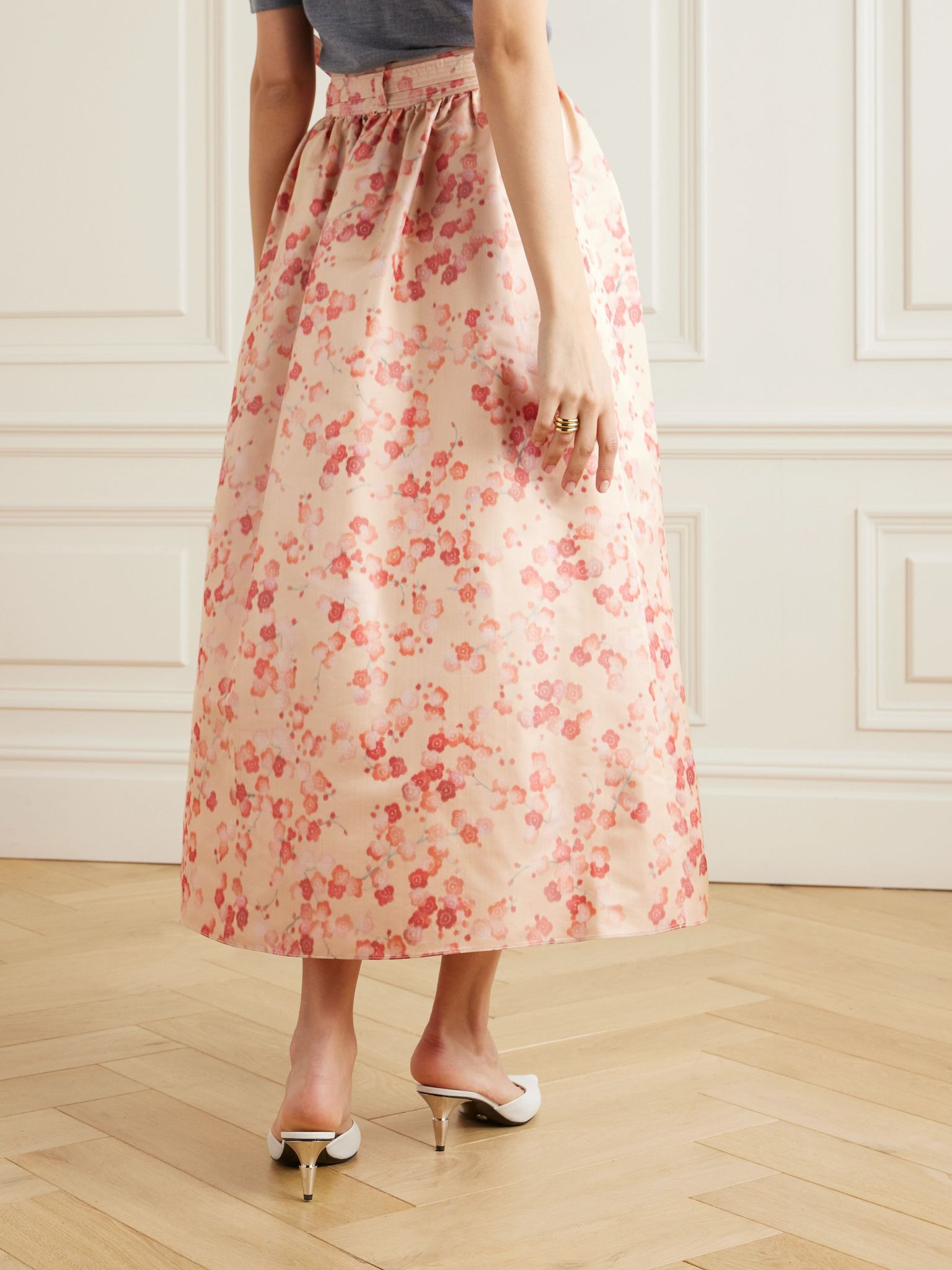 Leah gathered silk-jacquard midi wrap skirt Pink - 3