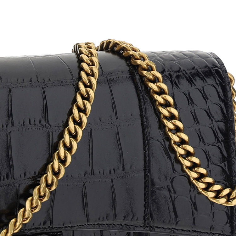 (WMNS) Balenciaga Hourglass Wallet On Chain Crocodile Embossed 'Black' 6560501LRGM1000 - 4