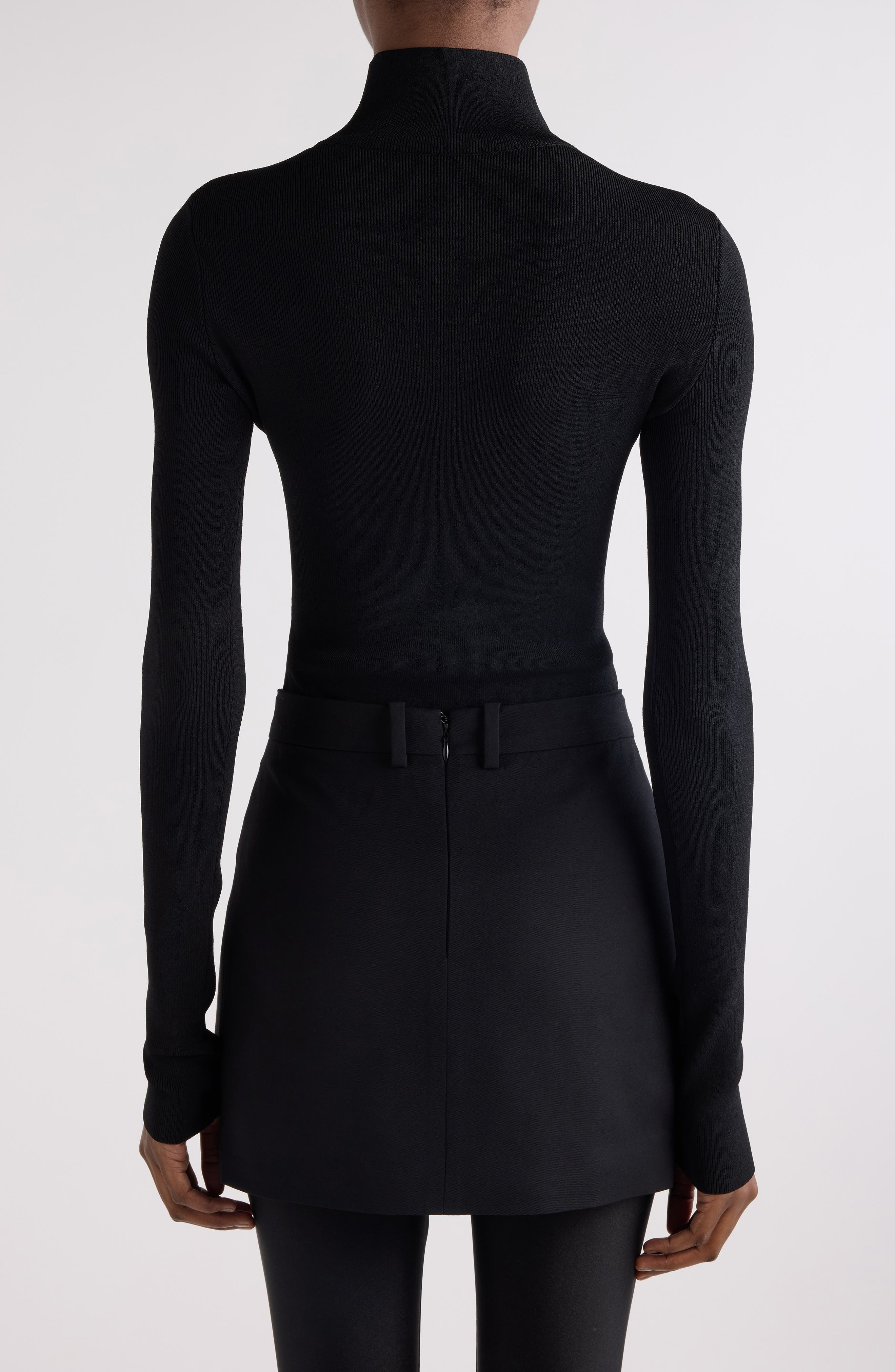 Balenciaga Nano Logo Rib Turtleneck Sweater in 1369 Black/Dark Grey at Nordstrom - 3