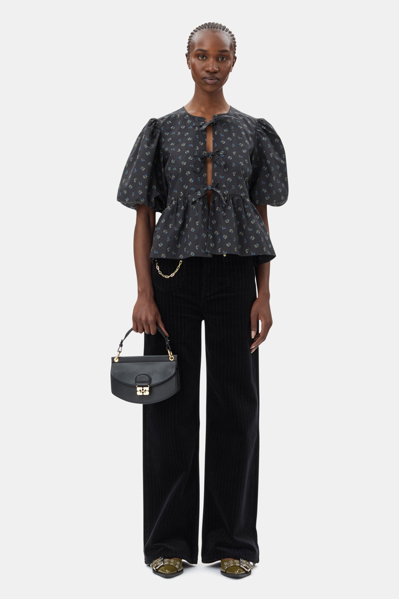 BLACK PRINTED COTTON PEPLUM BLOUSE - 3