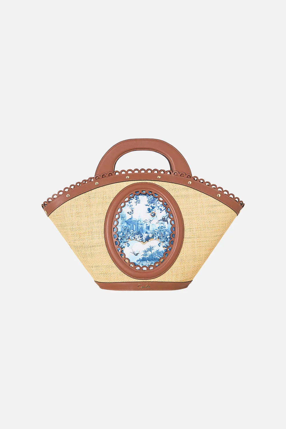 RAFFIA TOTE WITH LEATHER TRIMS THE PORCELAIN PARLOUR - 1