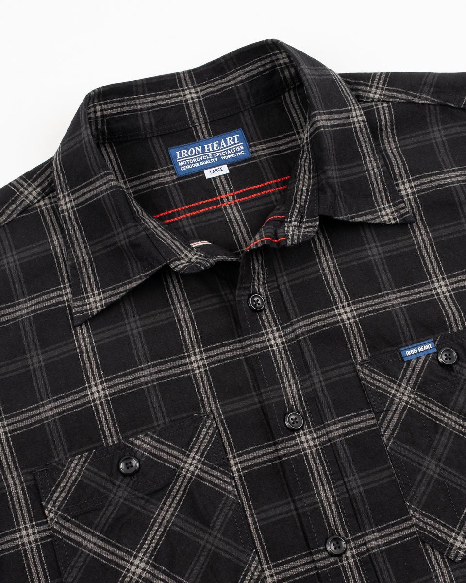 5OZ SELVEDGE SHORT SLEEVED MADRAS CHECK WORK SHIRT - BLACK - 7