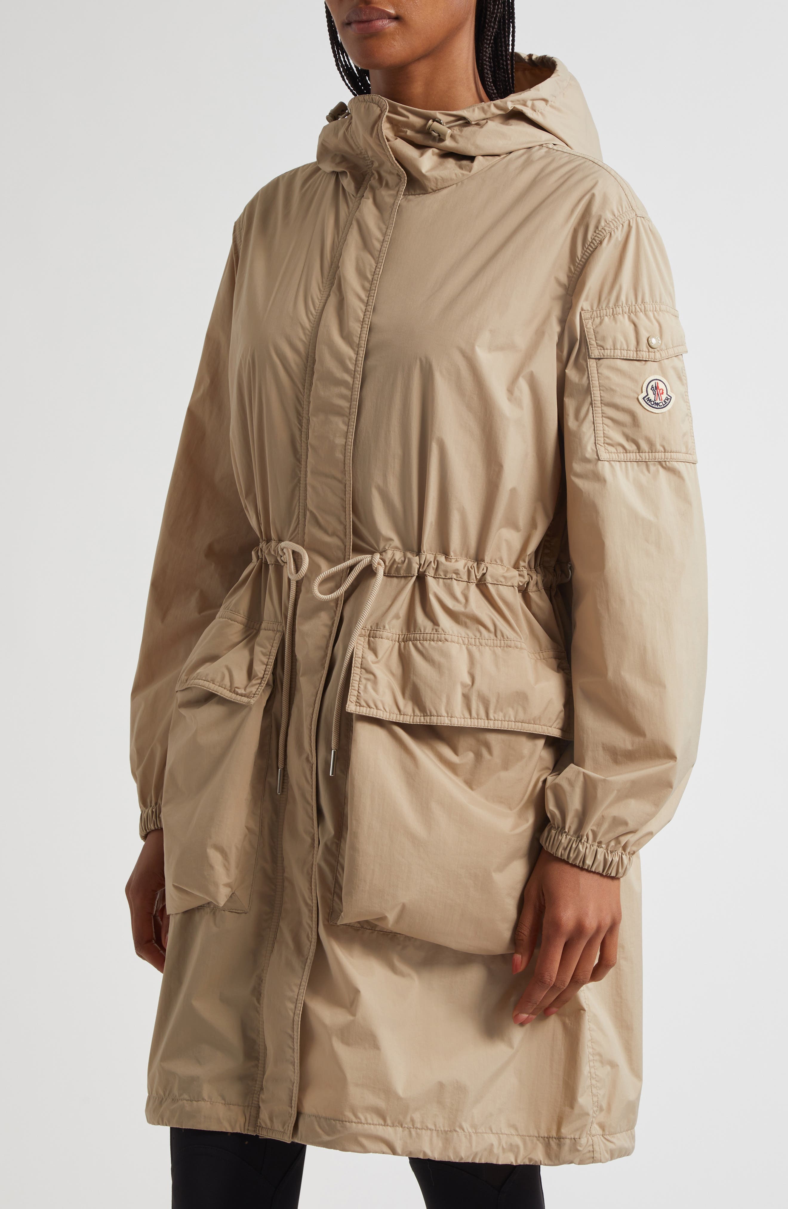 Moncler Nouilles Hooded Longline Coat in Beige at Nordstrom - 5