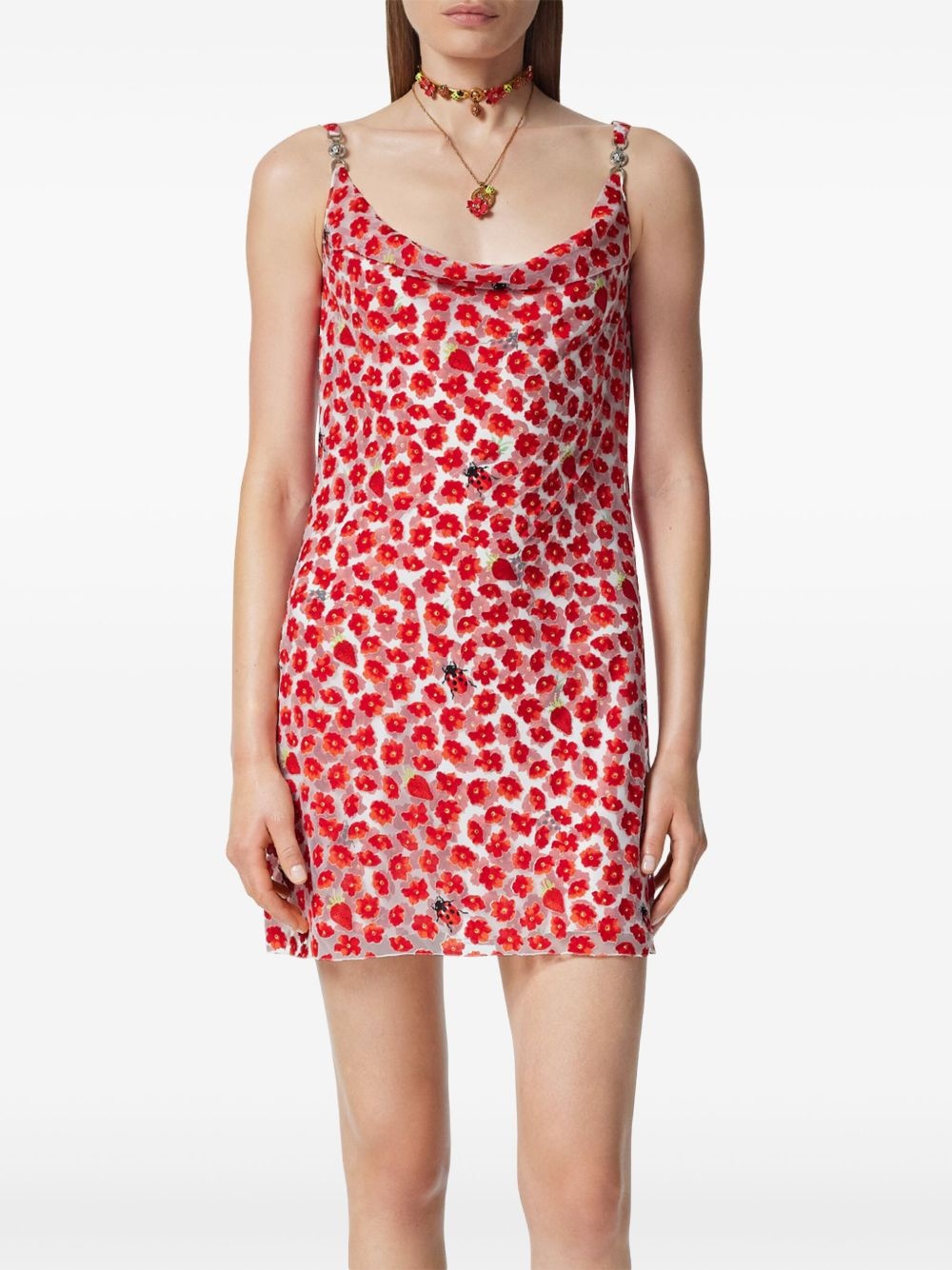 Strawberry Garden Devore-print mini dress - 4