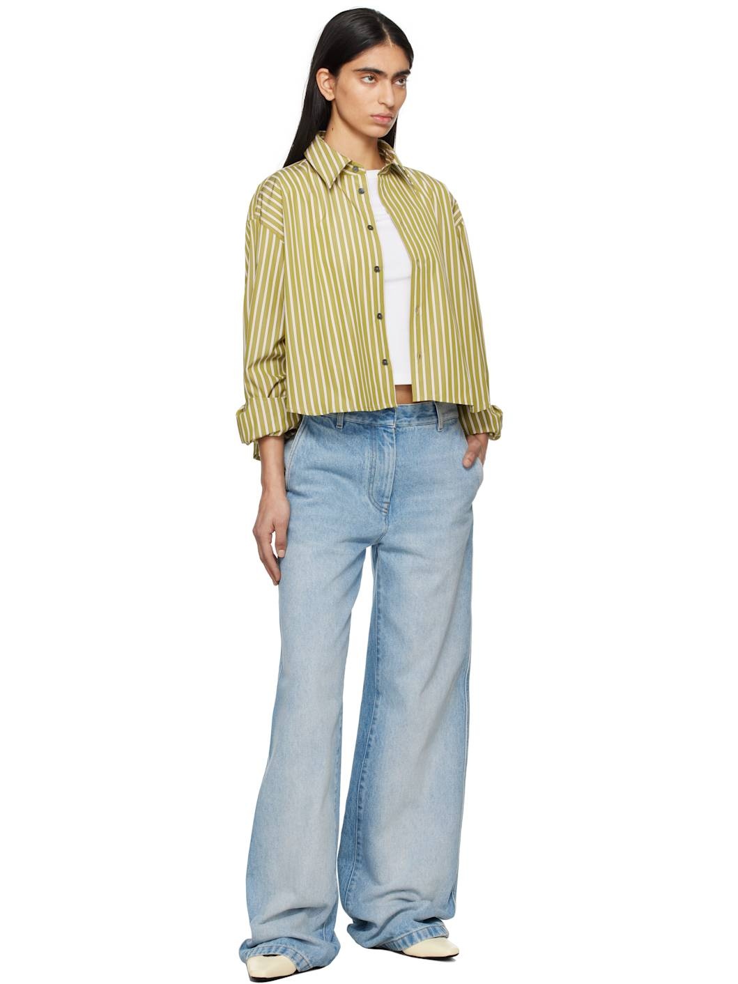 Khaki Cotton Cropped Oversized Shirt - 4