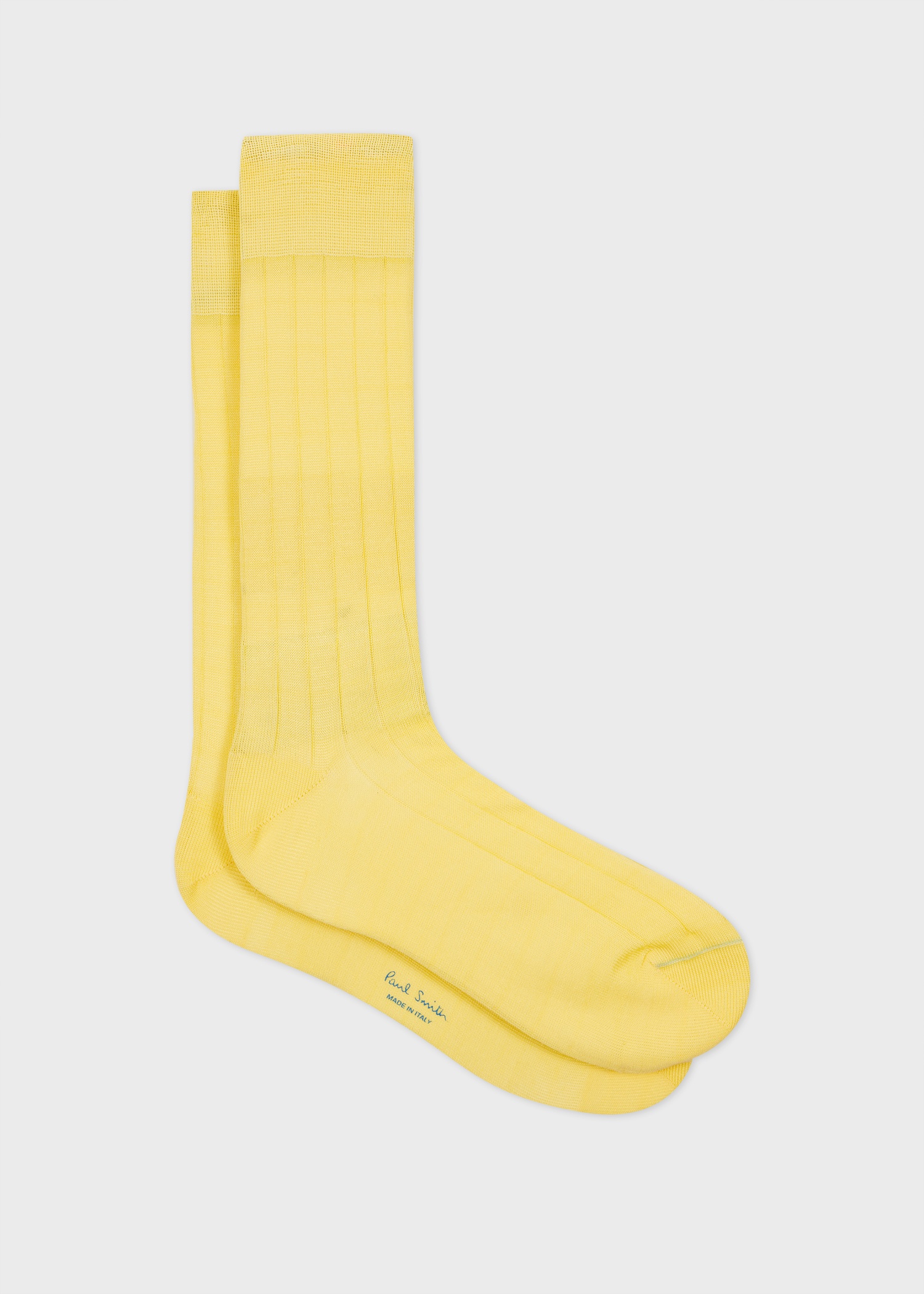 Lemon Yellow Ribbed Cotton Socks - 1