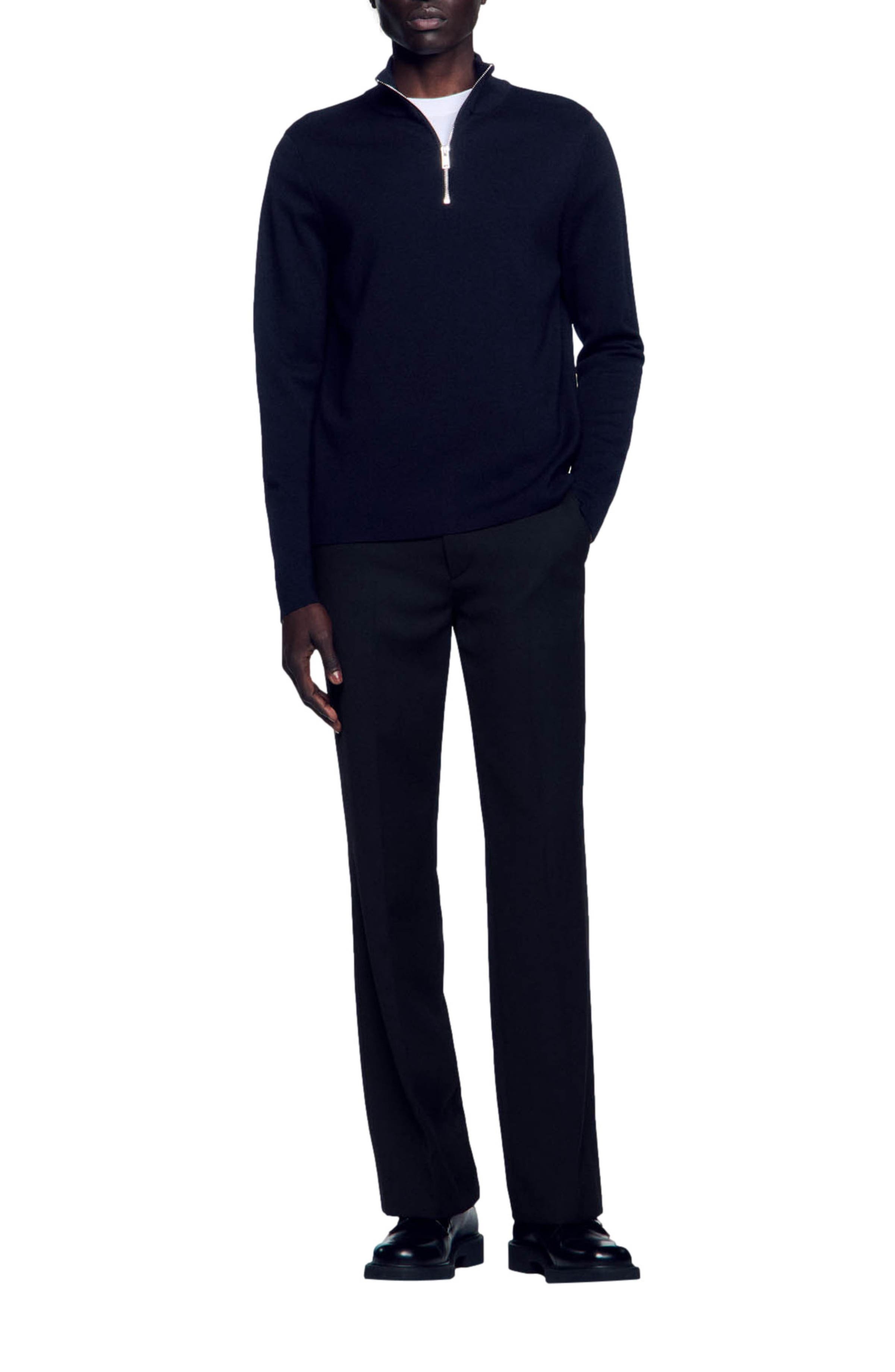 SANDRO Half Zip Wool Sweater in Carbon Black at Nordstrom - 5
