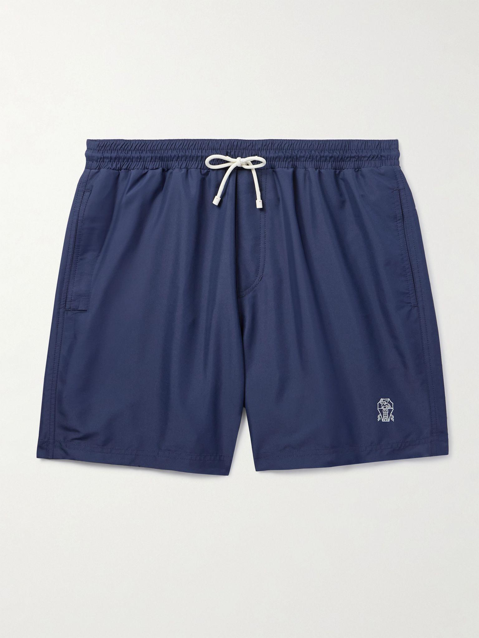 Straight-Leg Mid-Length Logo-Embroidered Swim Shorts Navy - 1