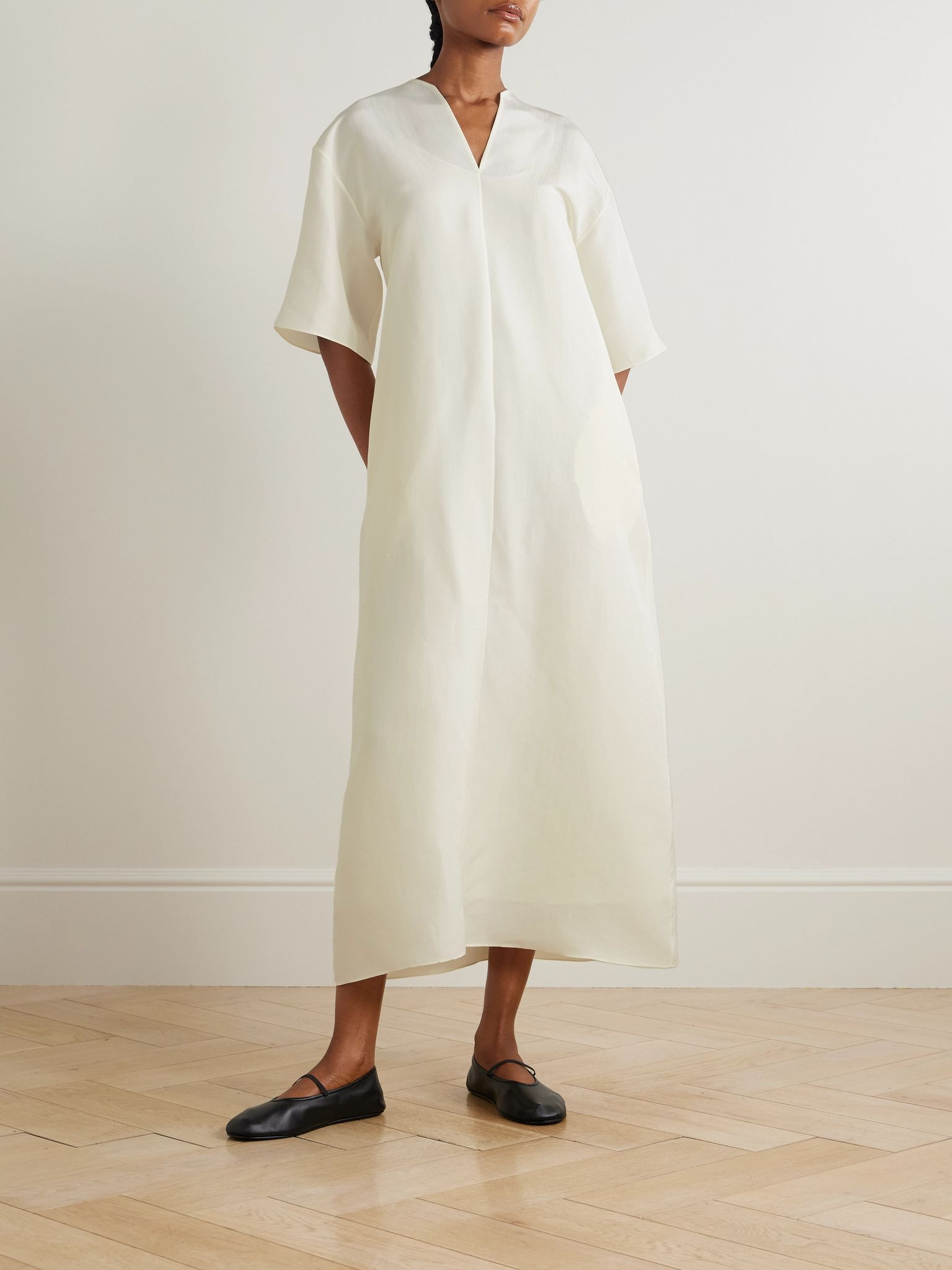 Mia open-back silk-shantung midi dress Off-white - 2