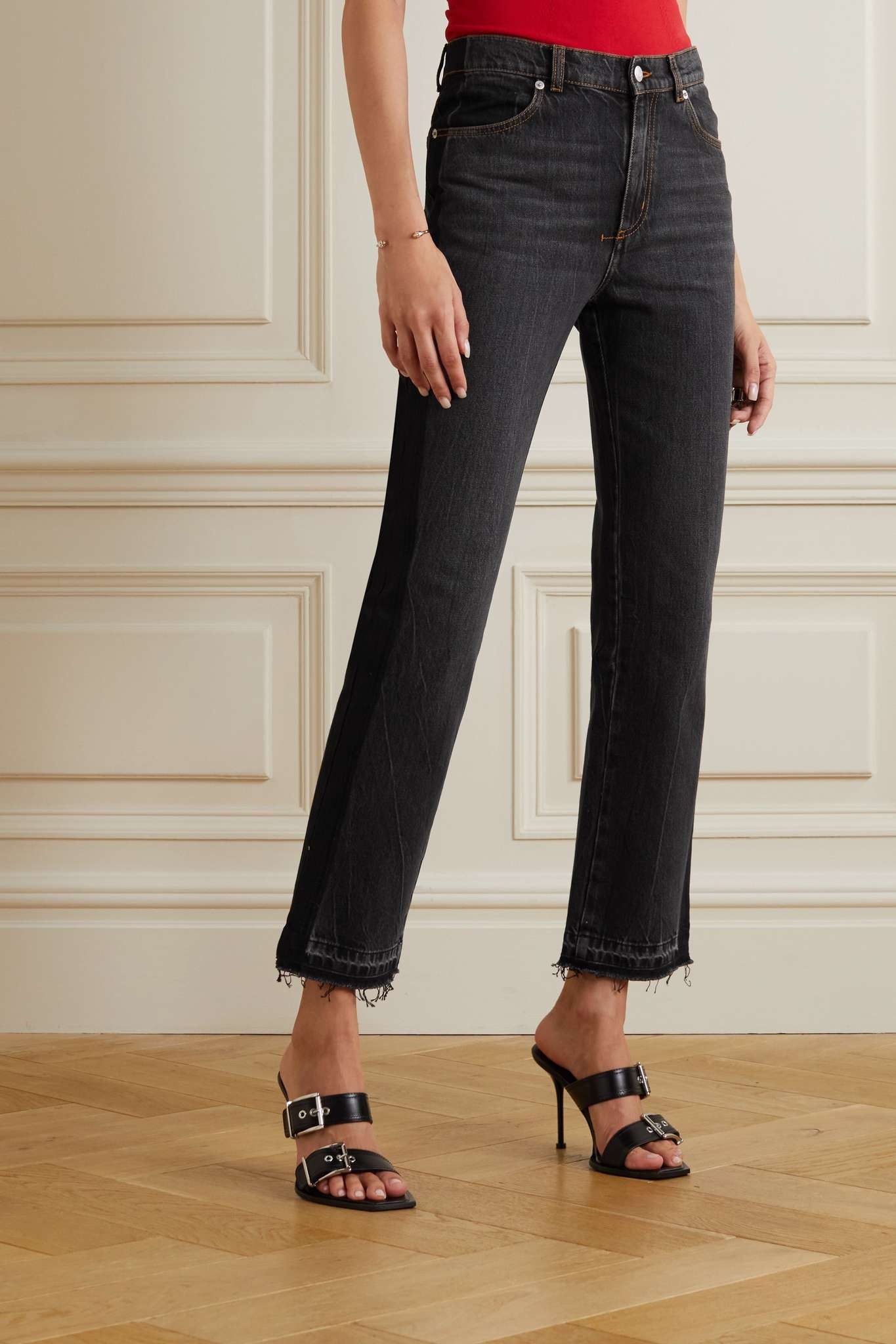 Frayed high-rise straight-leg jeans - 3
