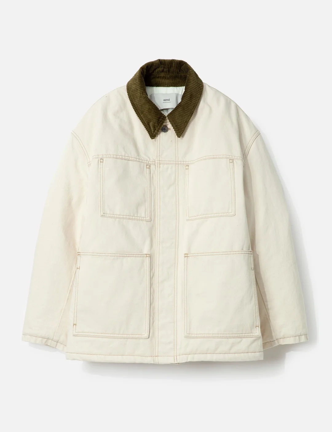 WHITE COTTON PADDED WORKER JACKET - 1