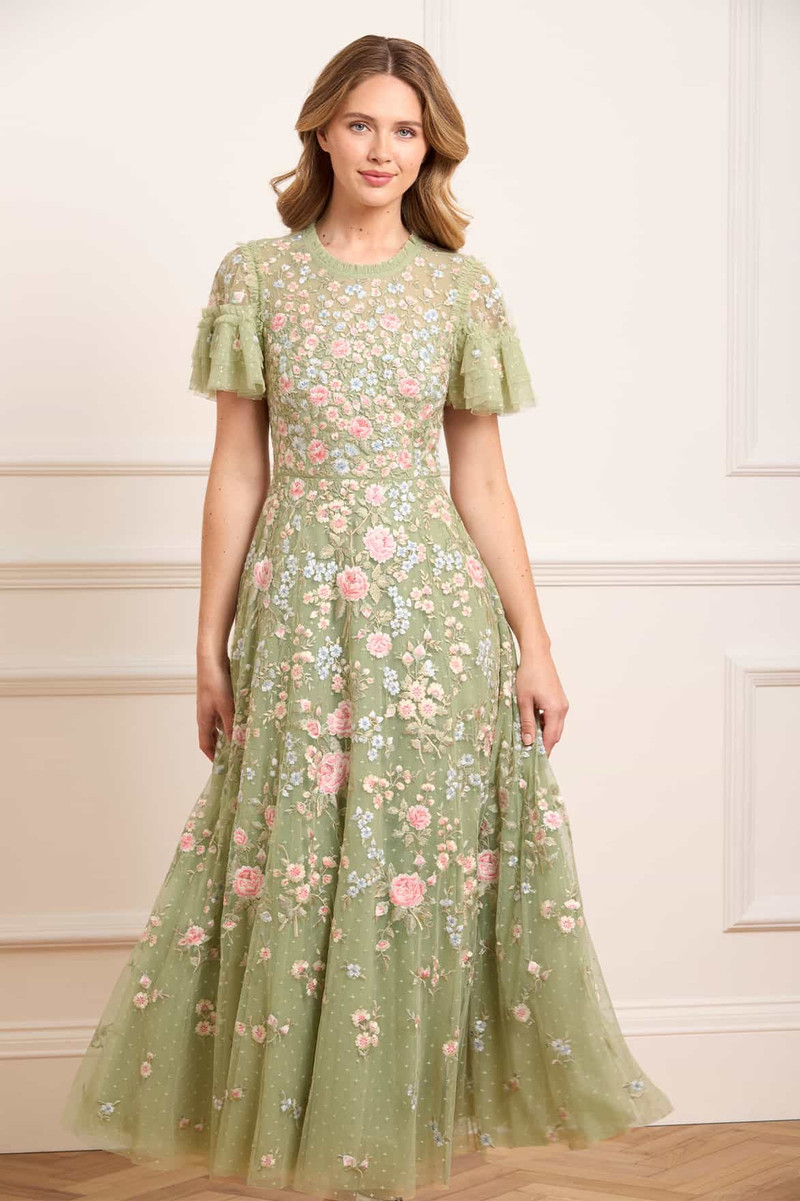 Needle & Thread Antoinettes Floral Round Neck Ankle Gown outlook