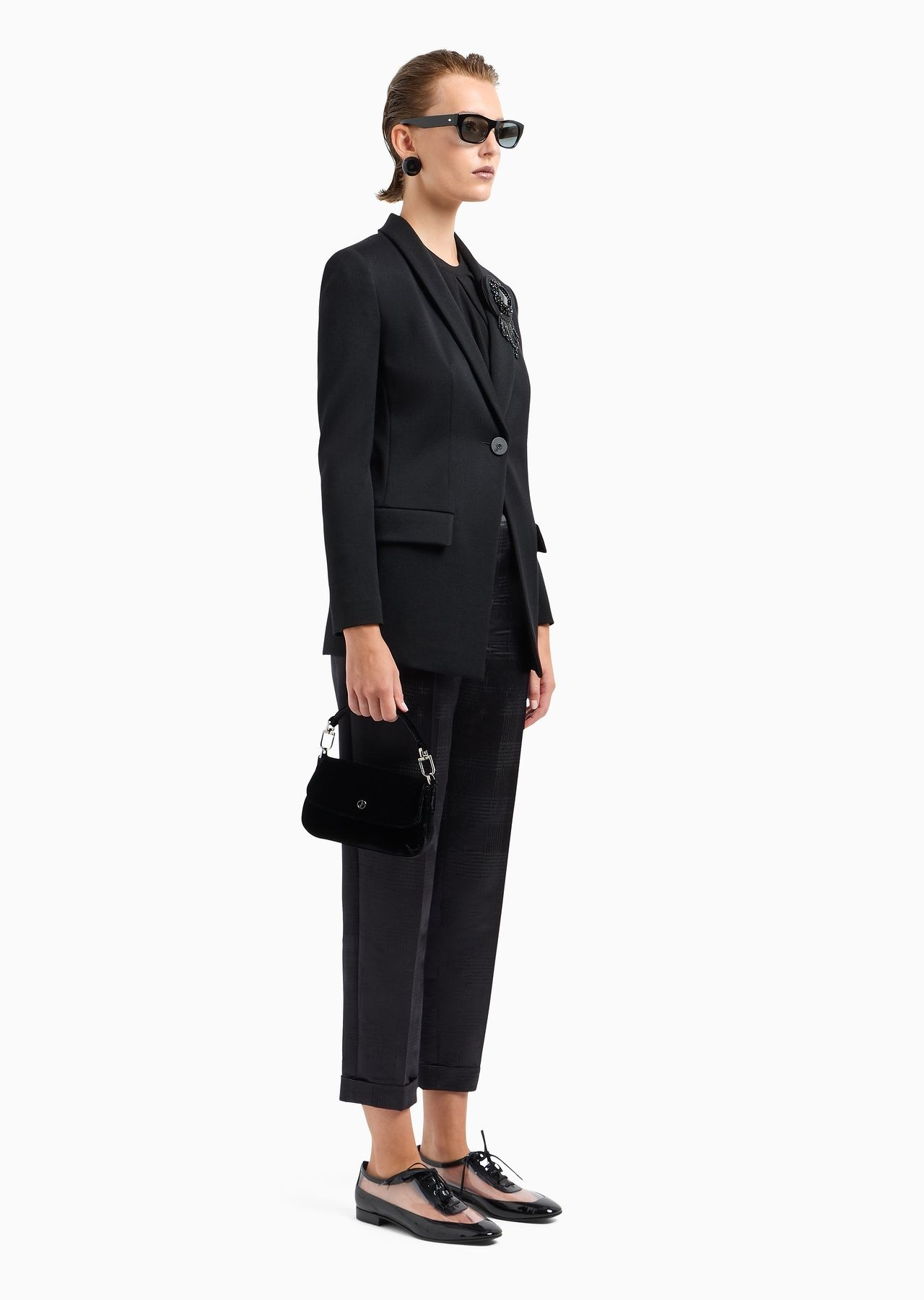 Straight-cut, one-pleat trousers in fluid wool with a Prince of Wales check motif - 4