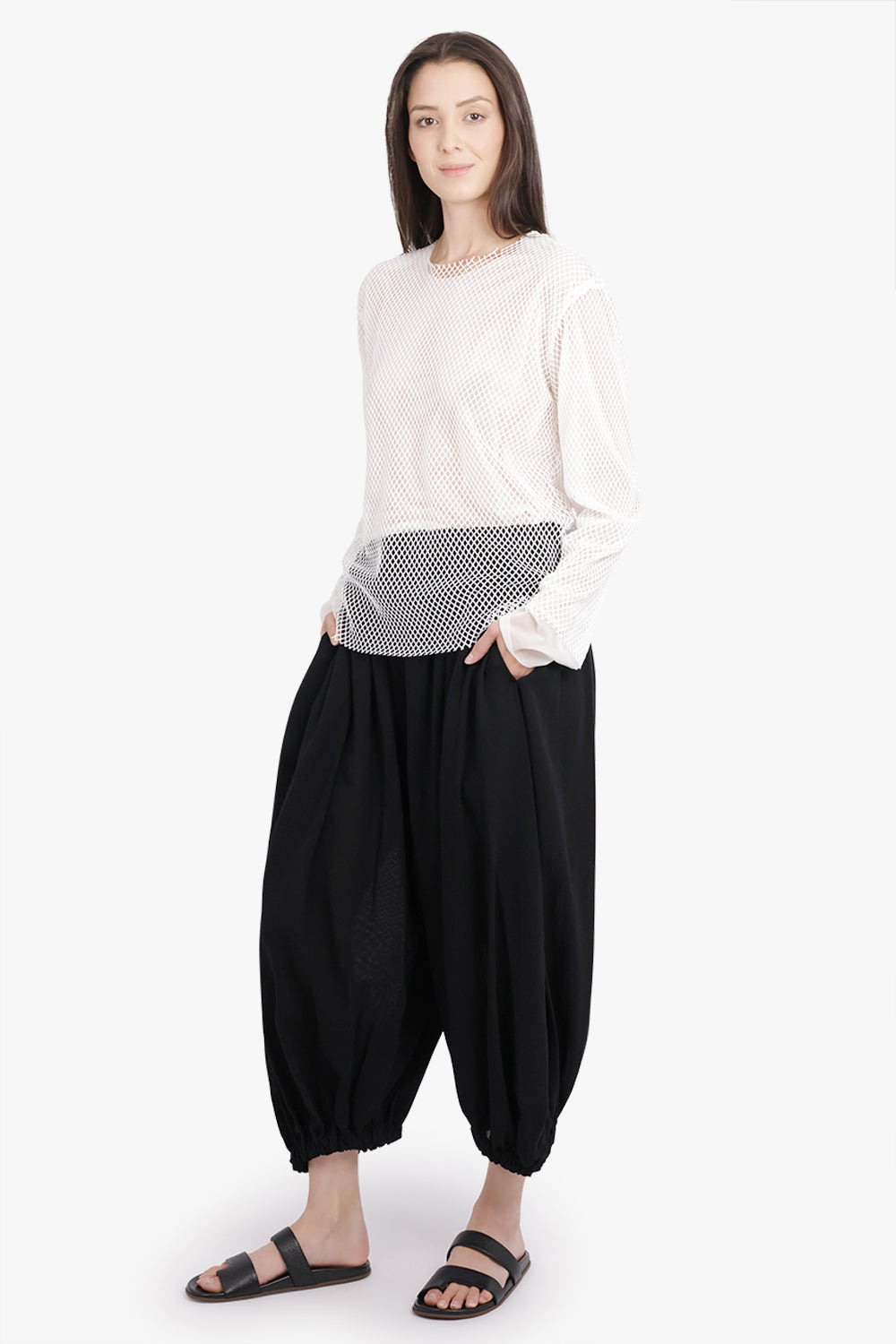 LAYERED L/S SHEER X NETTED MESH TOP | OFF WHITE - 2