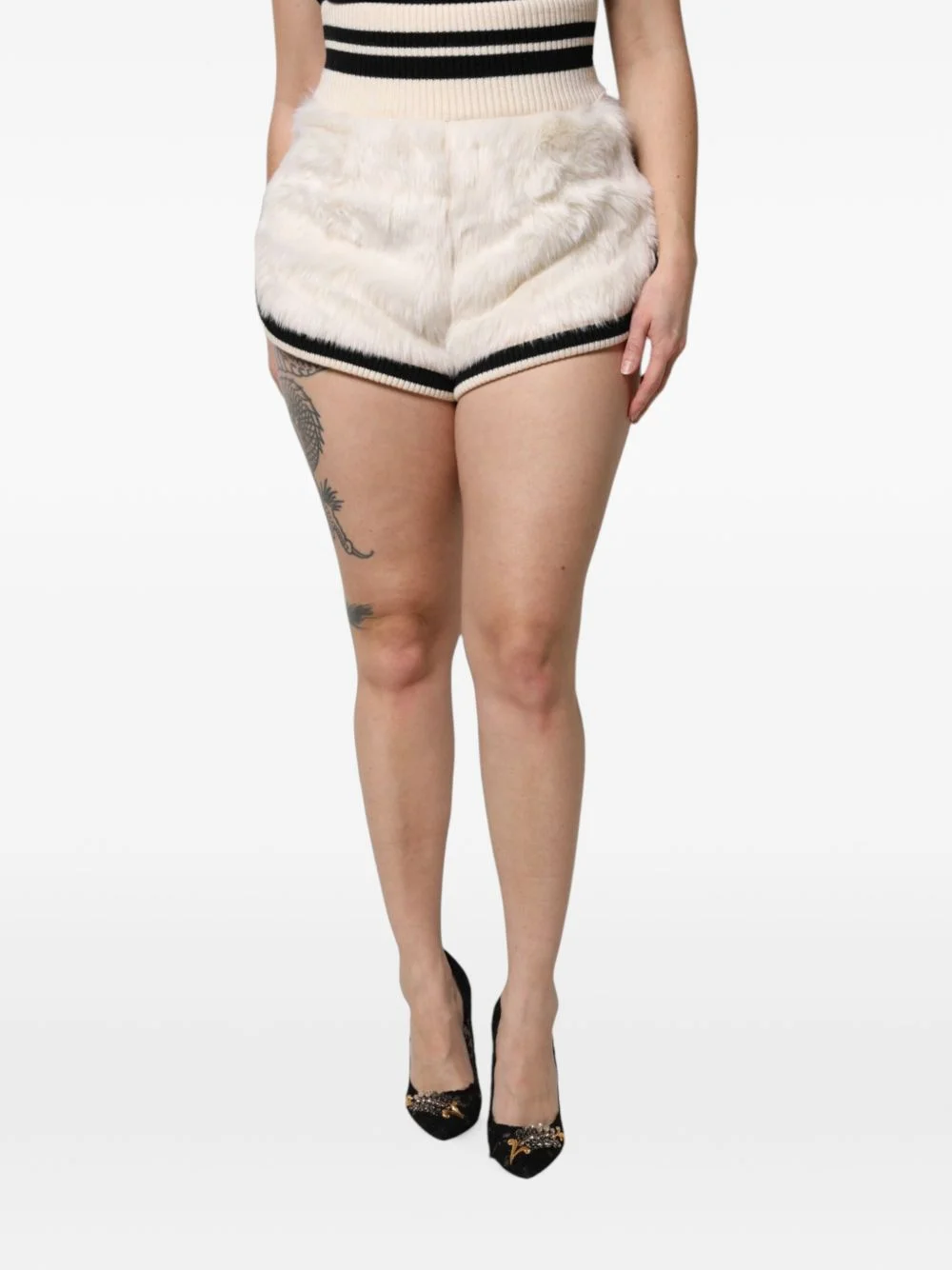 faux-fur striped shorts - 1