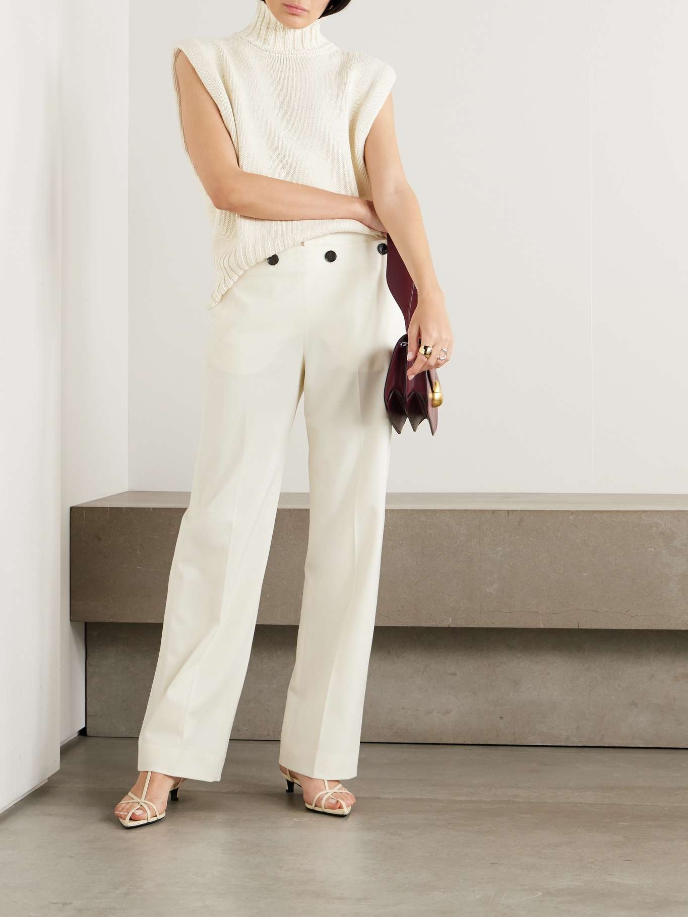 Wool and cashmere-blend turtleneck vest Cream - 2