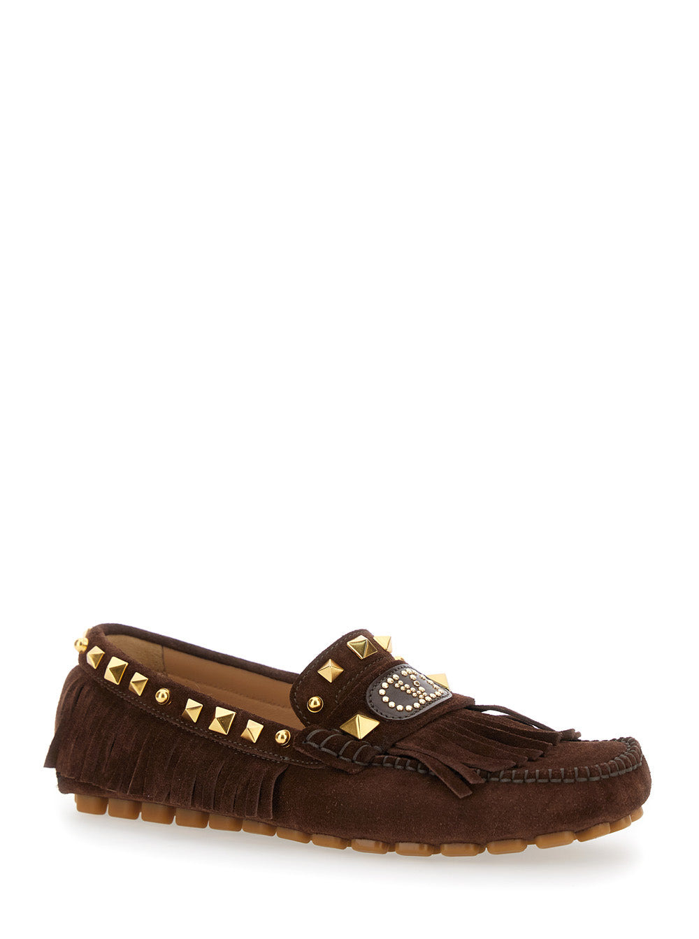 Valentino Garavani Women 'Plaster Caster' Brown Loafers With Vlogo On The Front And Fringed Details  - 2
