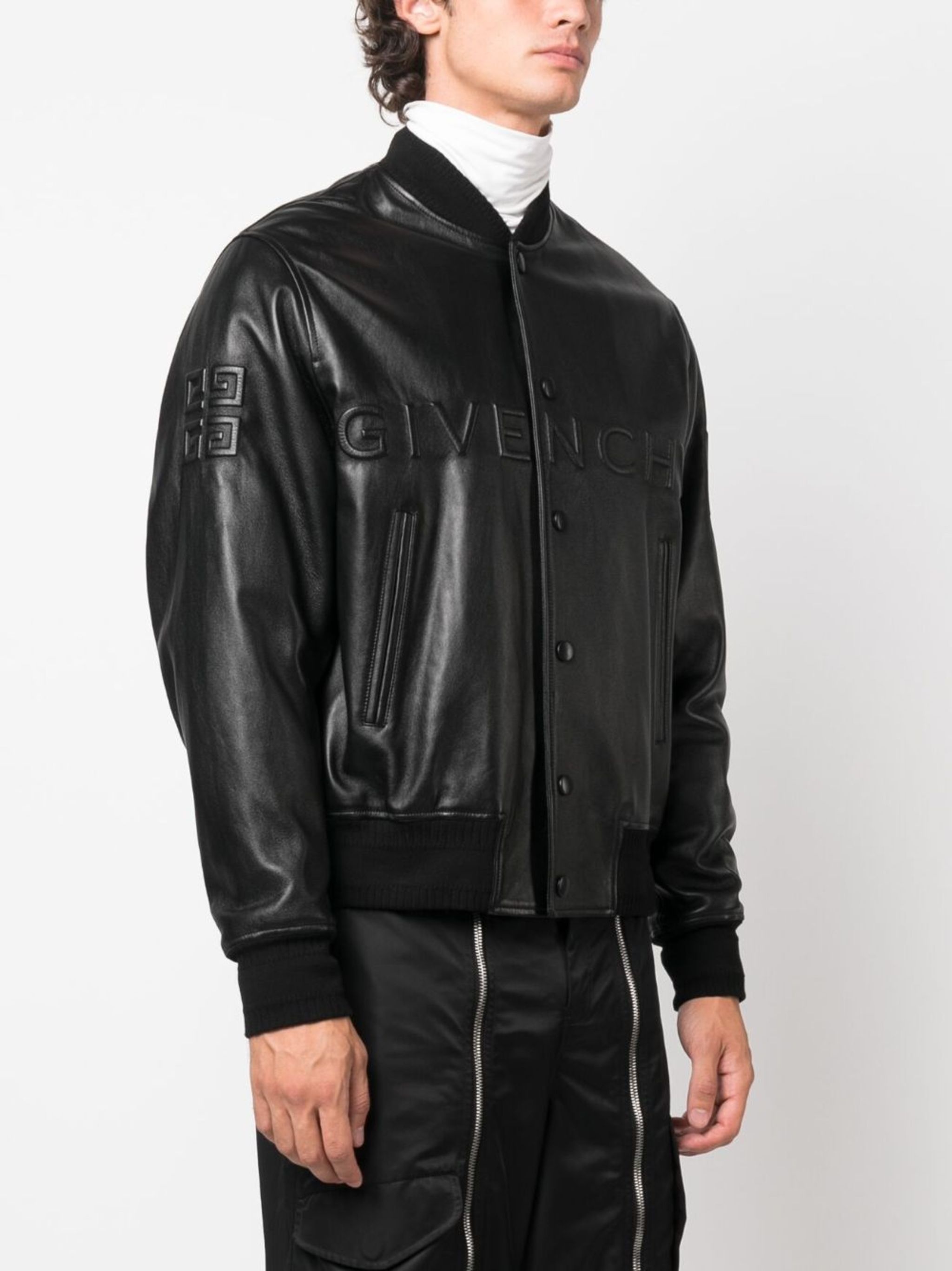 logo-embossed leather varsity jacket - 3