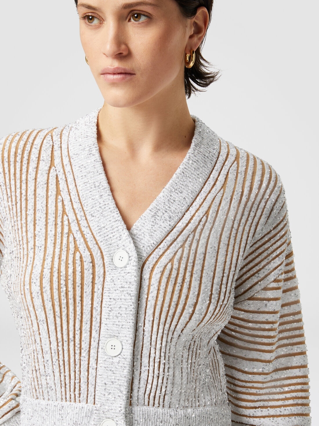Ribbed cropped cardigan with sequins and V-neck - 5