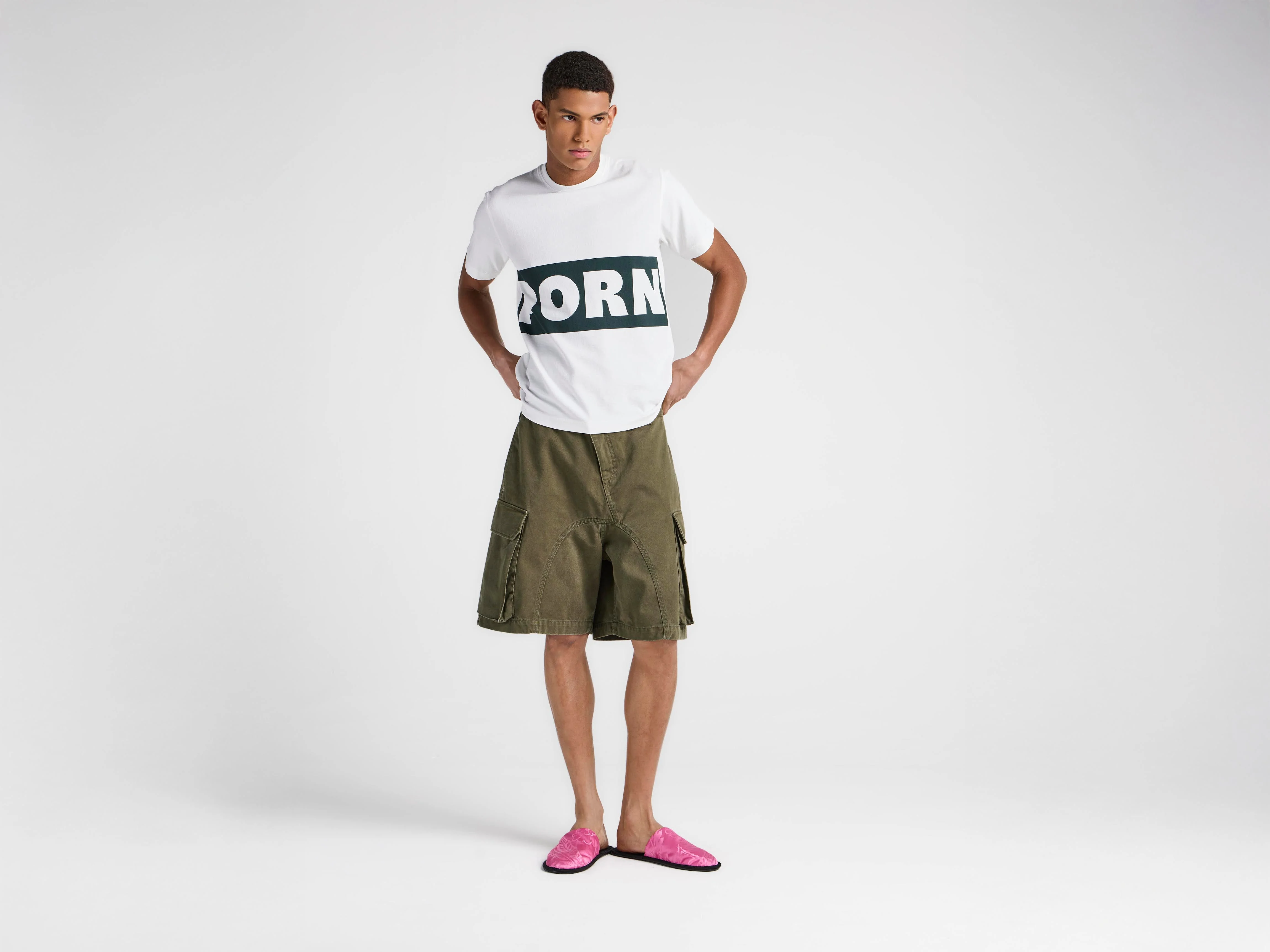 MENS PORN T-SHIRT IN WHITE & GREEN - 1