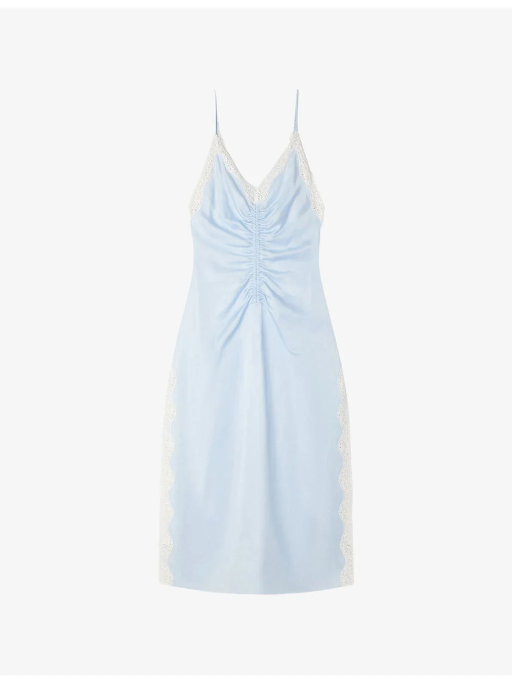 V-Neck Lace-Trim Satin Midi Dress - 1