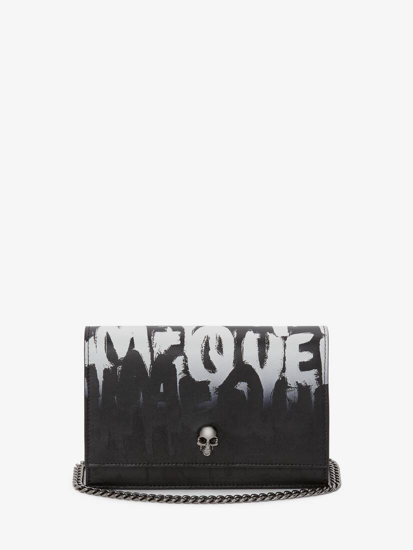 Mcqueen Graffiti Small Skull Bag in Black/white - 1