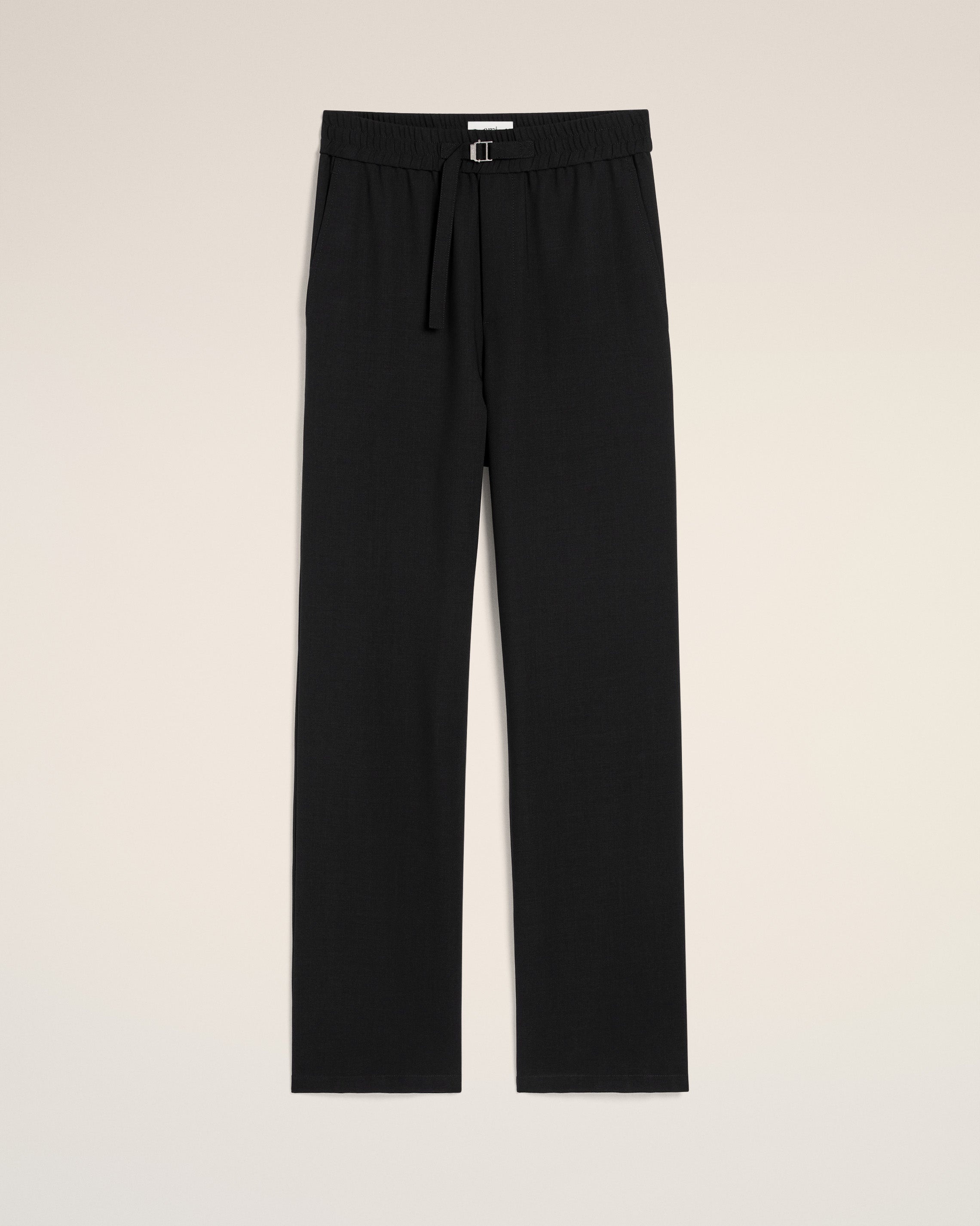 BLACK WOOL STRAIGHT FIT ELASTICATED TROUSERS - 2