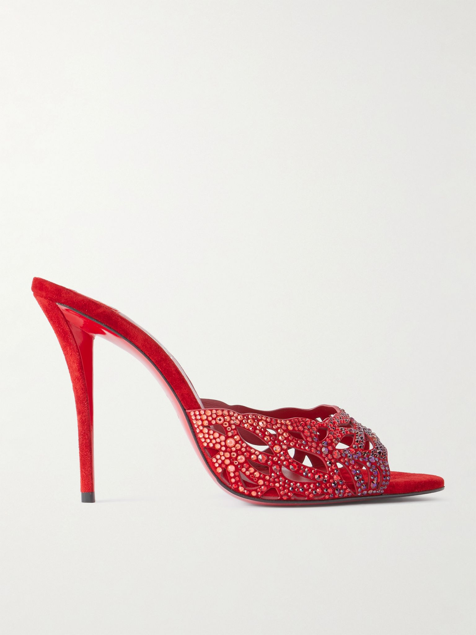 Lasera 100 cutout crystal-embellished suede sandals Red - 1