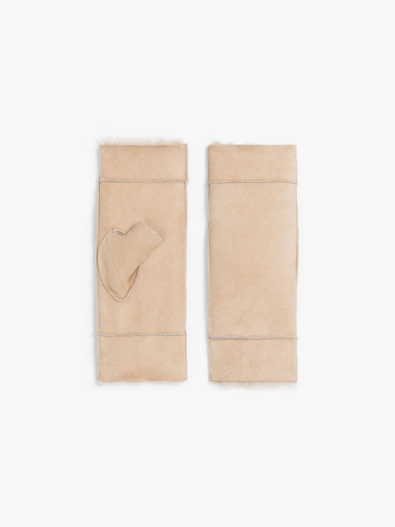 CAMEL SHEEPSKIN FINGERLESS GLOVES 1