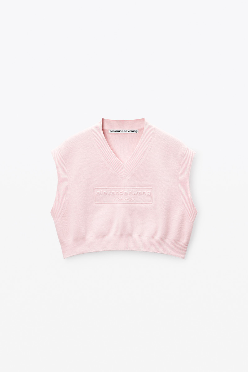Logo Embossed Cropped Vest in Soft Chenille 1