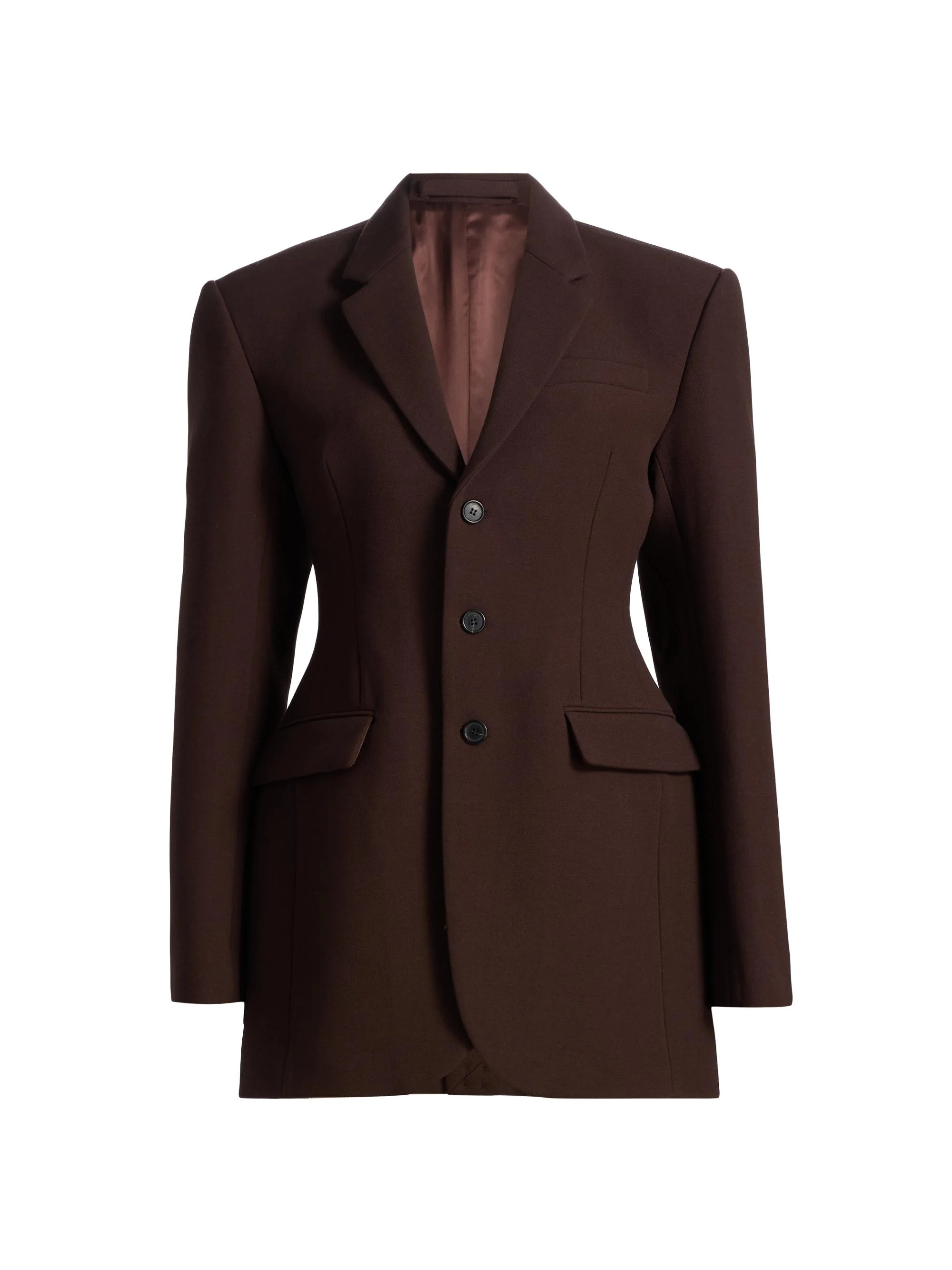 WARDROBE. NYC Women's Longline Wool Tailored-Fit Blazer - Dark Brown - 1