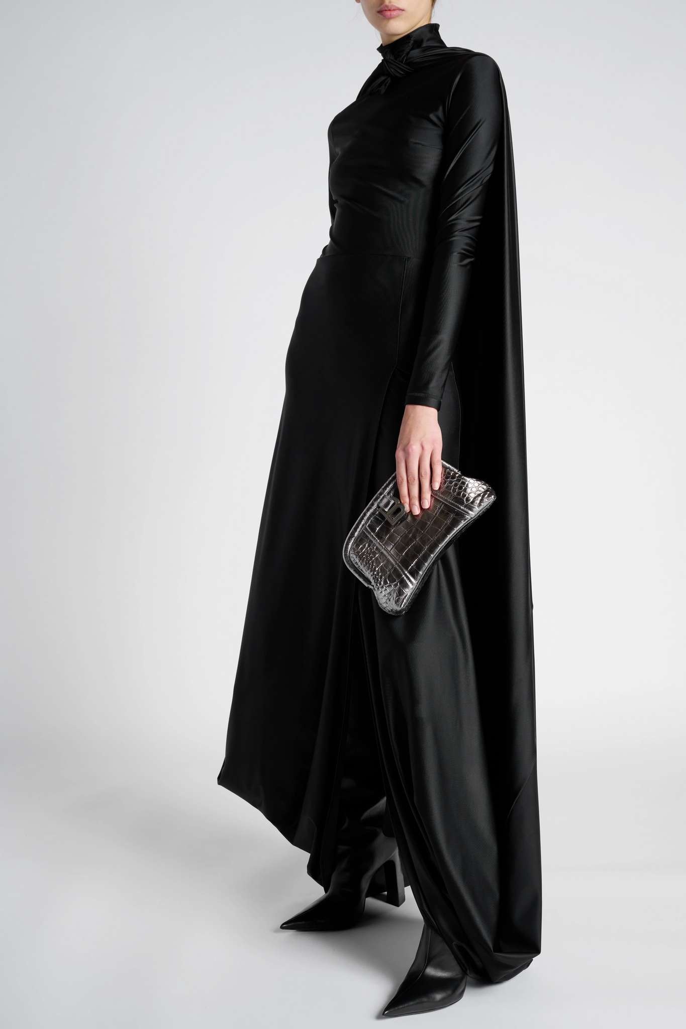 Draped jersey turtleneck gown - 2