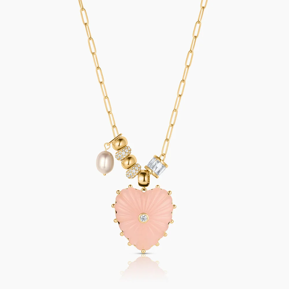 Soirée Pink Jade Heart Necklace - 1
