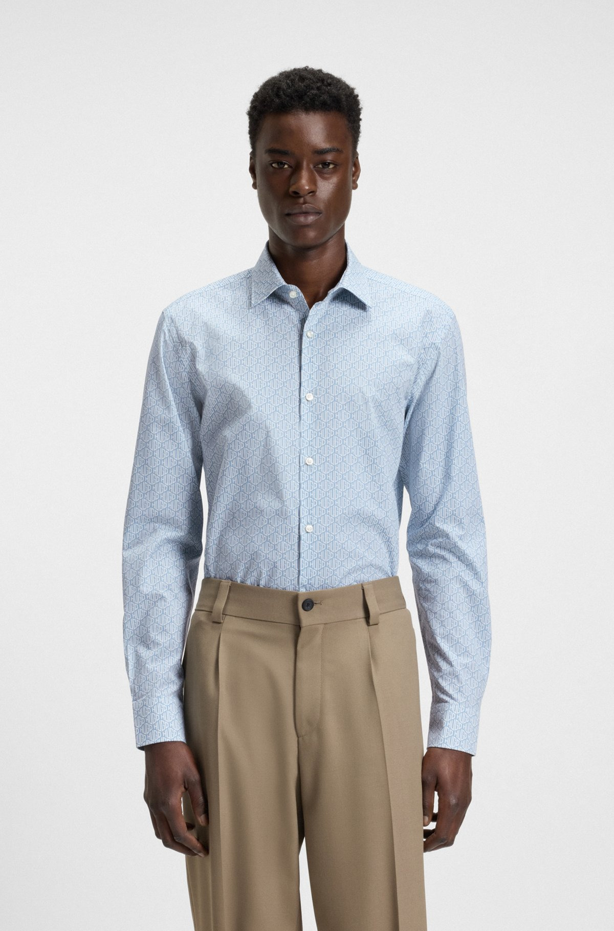 SLIM-FIT SHIRT IN PRINTED COTTON POPLIN - 2