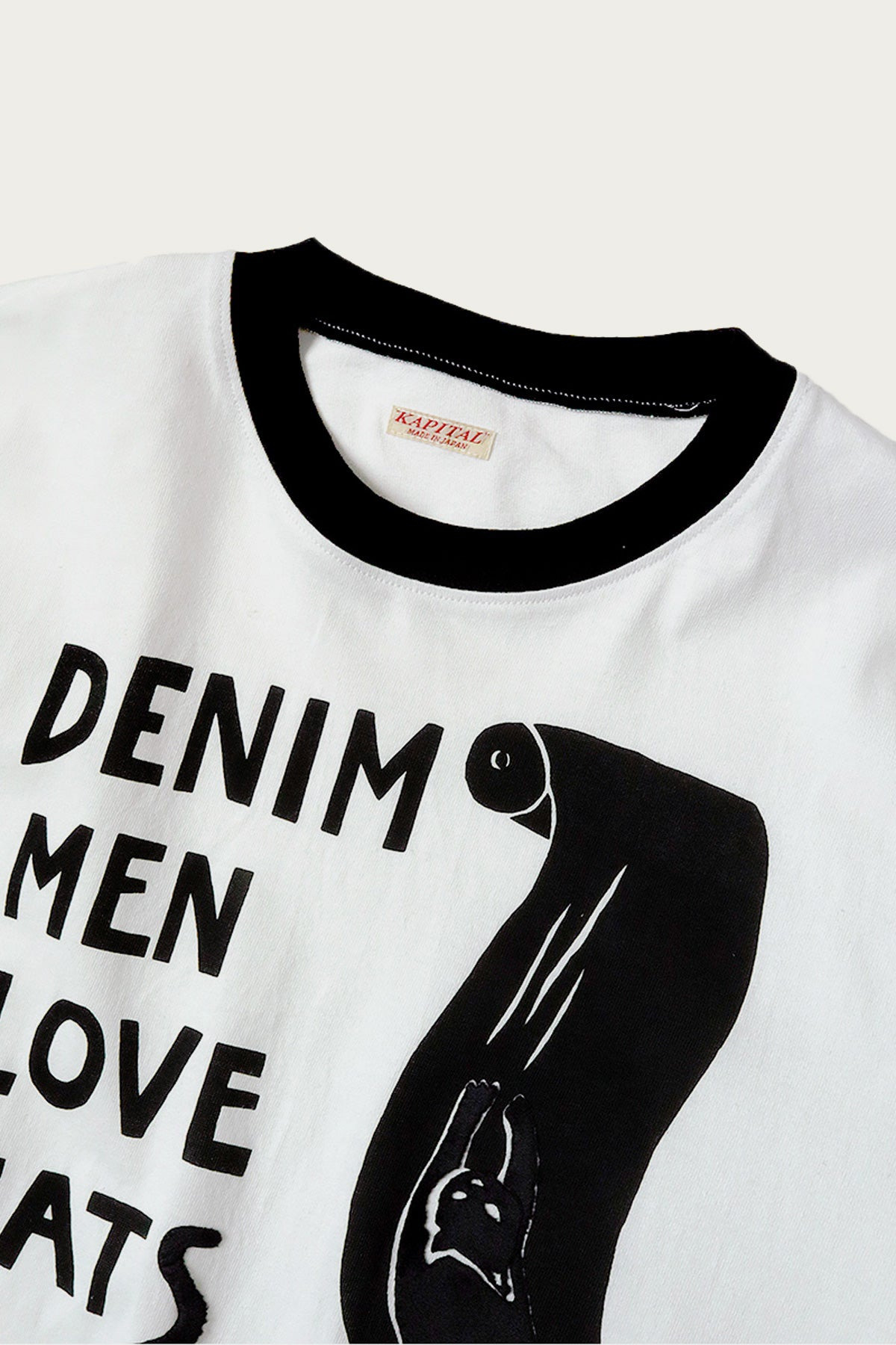20/-JERSEY RINGER T (DENIM MEN LOVE CATS SCRATCH) - WHITE - 4