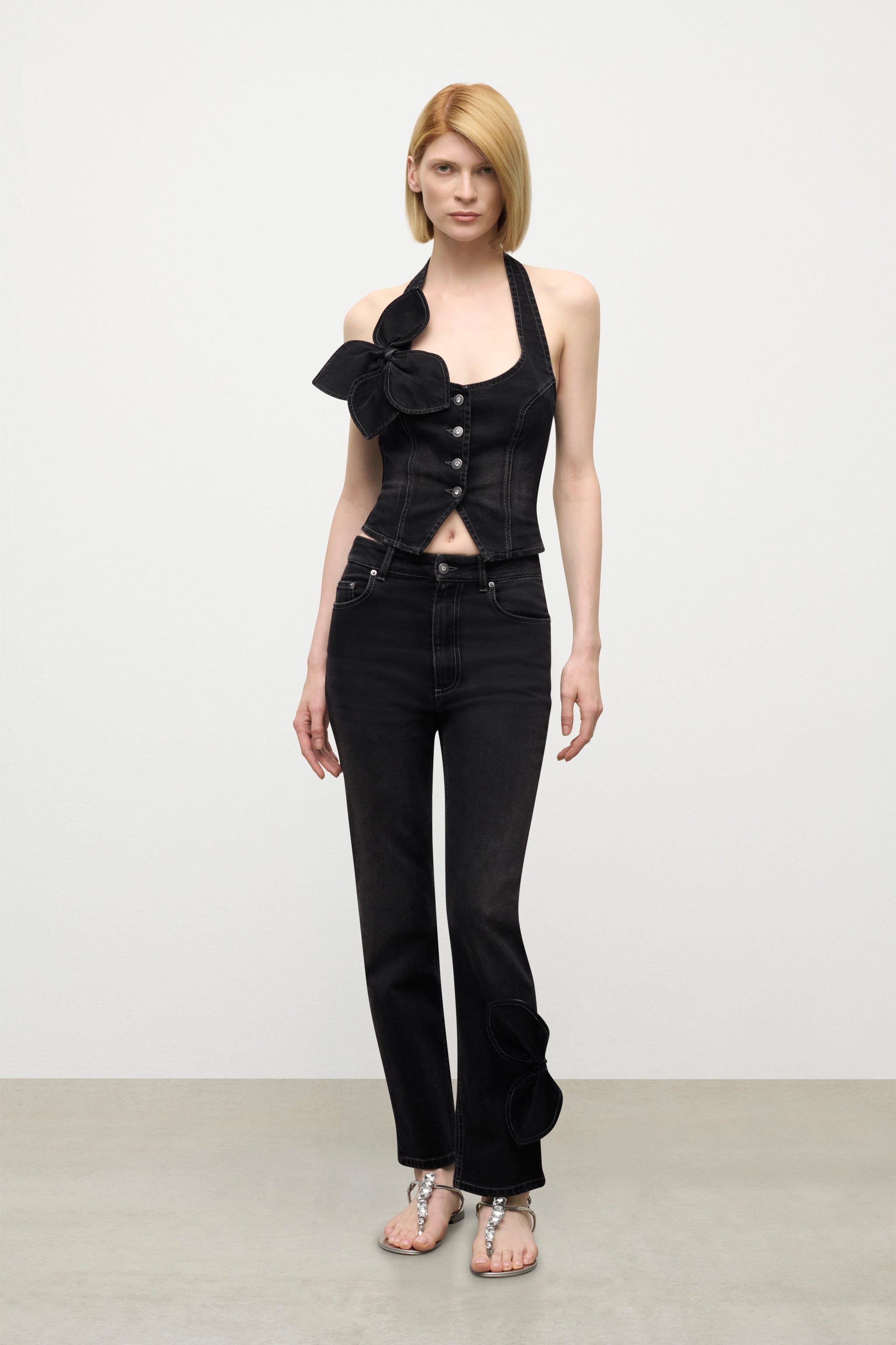 DENIM BOW STRAIGHT LEG JEAN - 3