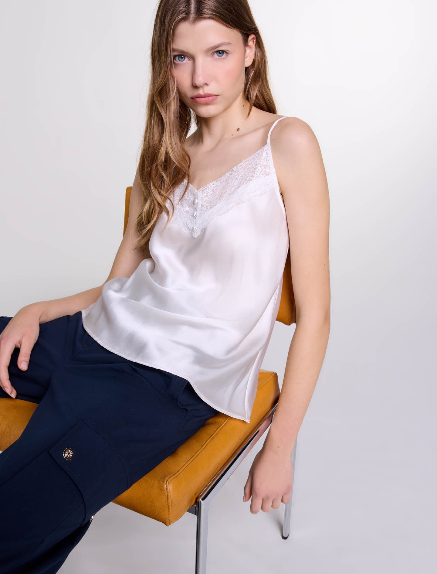 Silk satin and lace top - 8