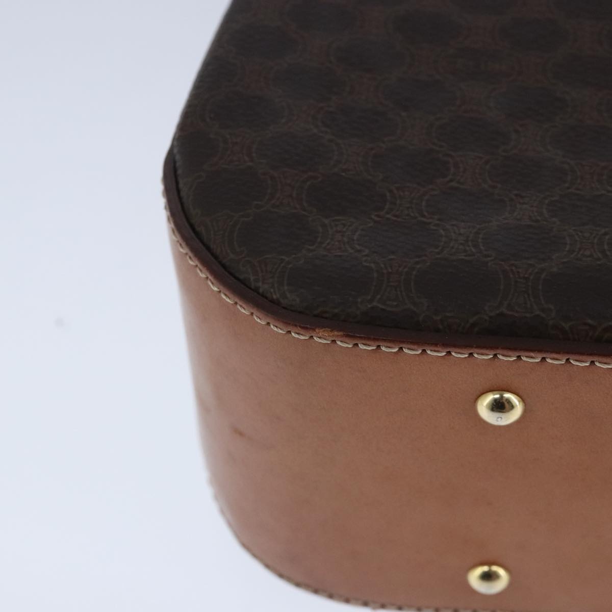 CELINE Macadam Canvas Hand Bag Pvc Leather Brown Gold - 12