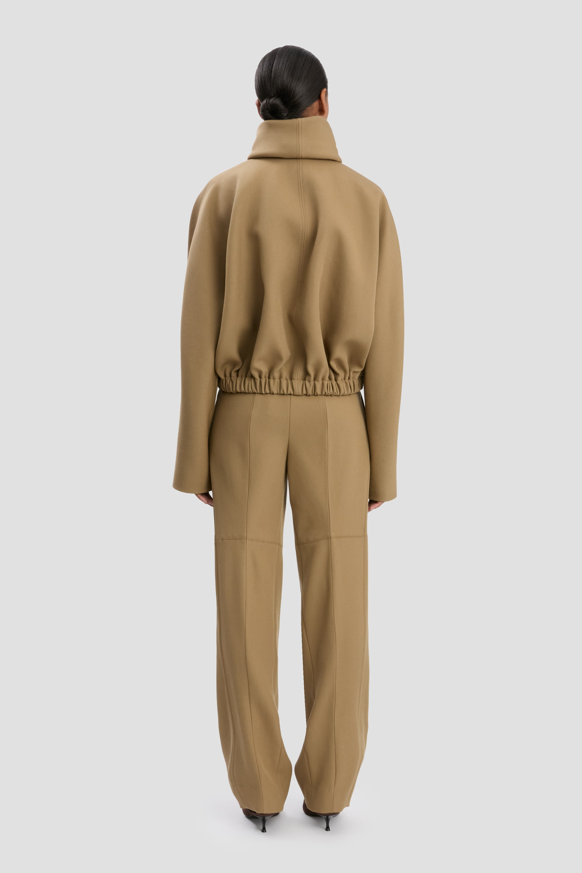 Oversized Roll Neck Bomber Jacket In Dark Camel - 5