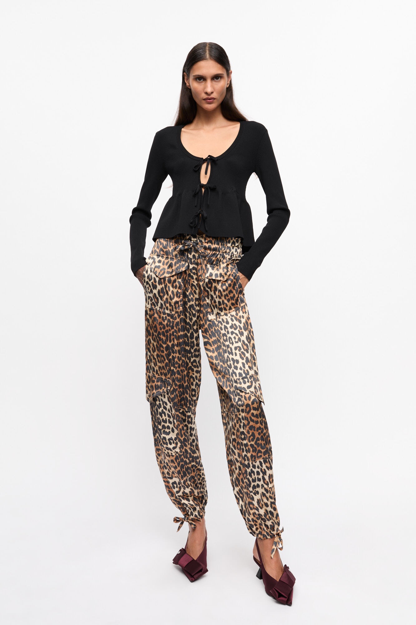 BLACK RIB KNIT TIE STRING CARDIGAN - 4