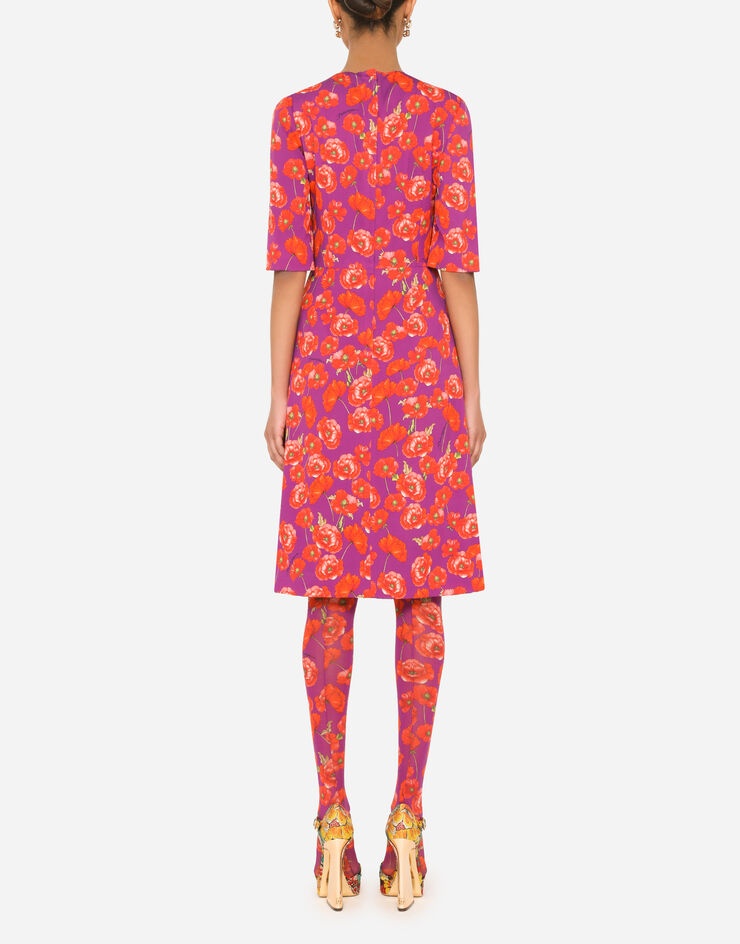 Poppy-print charmeuse midi dress - 2