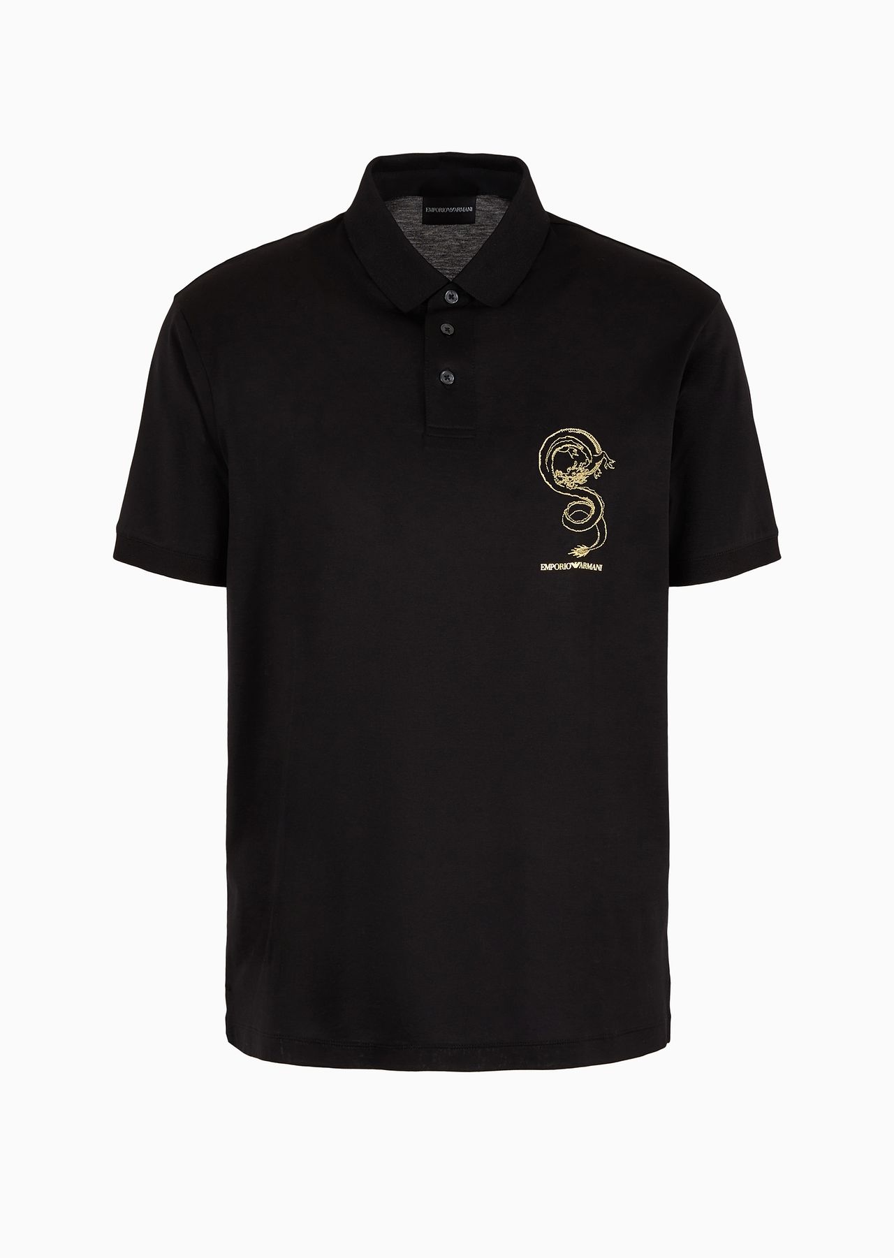 Armani Sustainability Values Lyocell-blend jersey polo shirt with dragon embroidery - 1